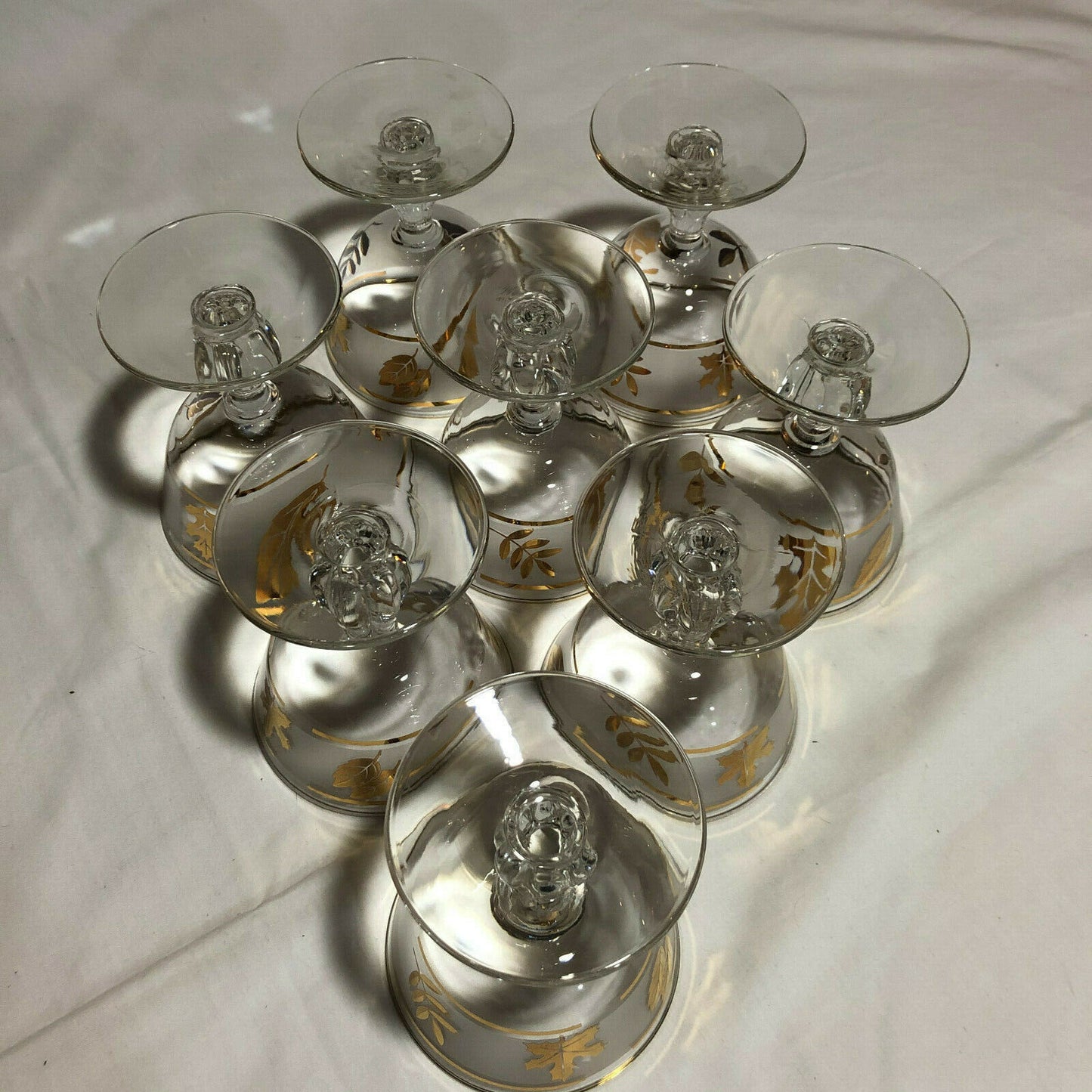 Libbey Frosted Gold Foliage Leaf 4 1/4" Sherbet Champagne Glasses, Set of 8 - Nostalgia 2 Now