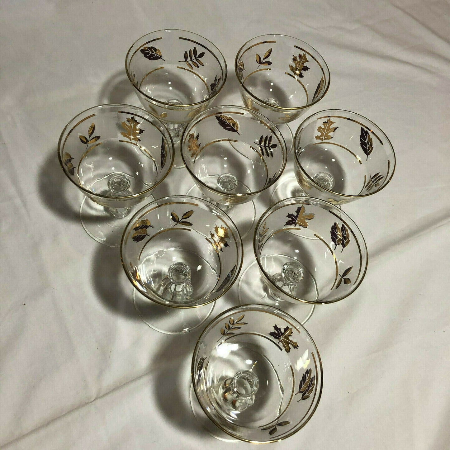 Libbey Frosted Gold Foliage Leaf 4 1/4" Sherbet Champagne Glasses, Set of 8 - Nostalgia 2 Now