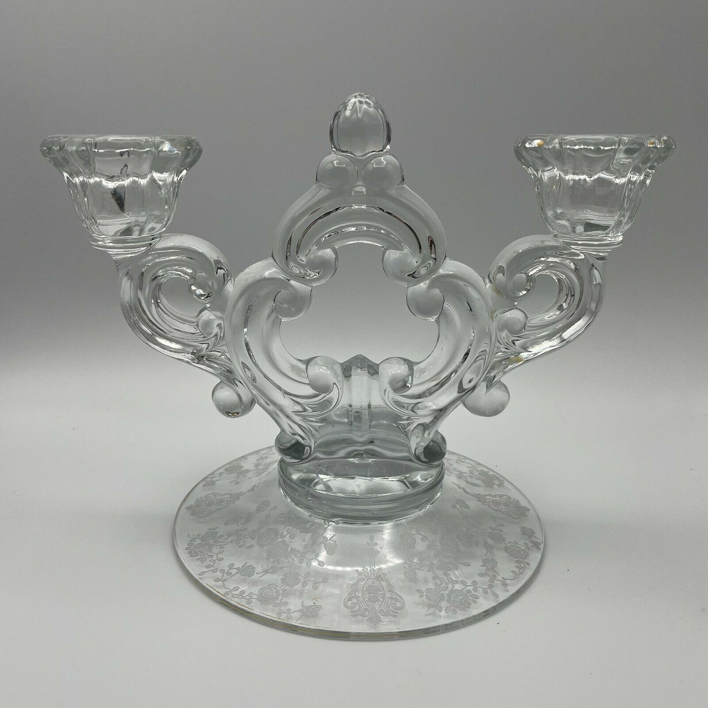 Cambridge Glass Candlestick Holder Keyhole Stem, Rose Point Design,Set of 2 - Nostalgia 2 Now
