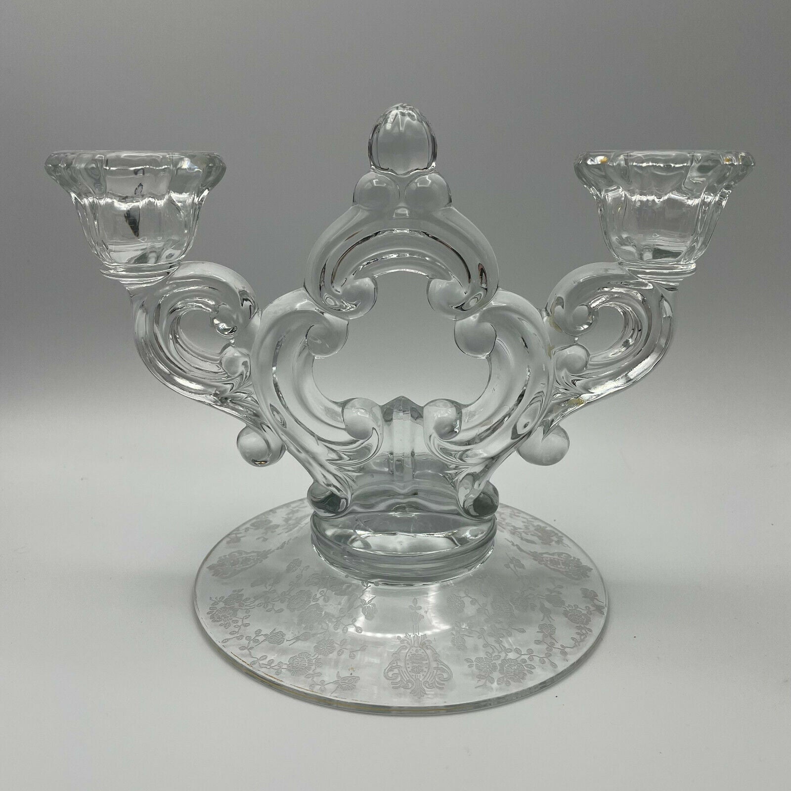 Cambridge Glass Candlestick Holder Keyhole Stem, Rose Point Design,Set of 2 - Nostalgia 2 Now