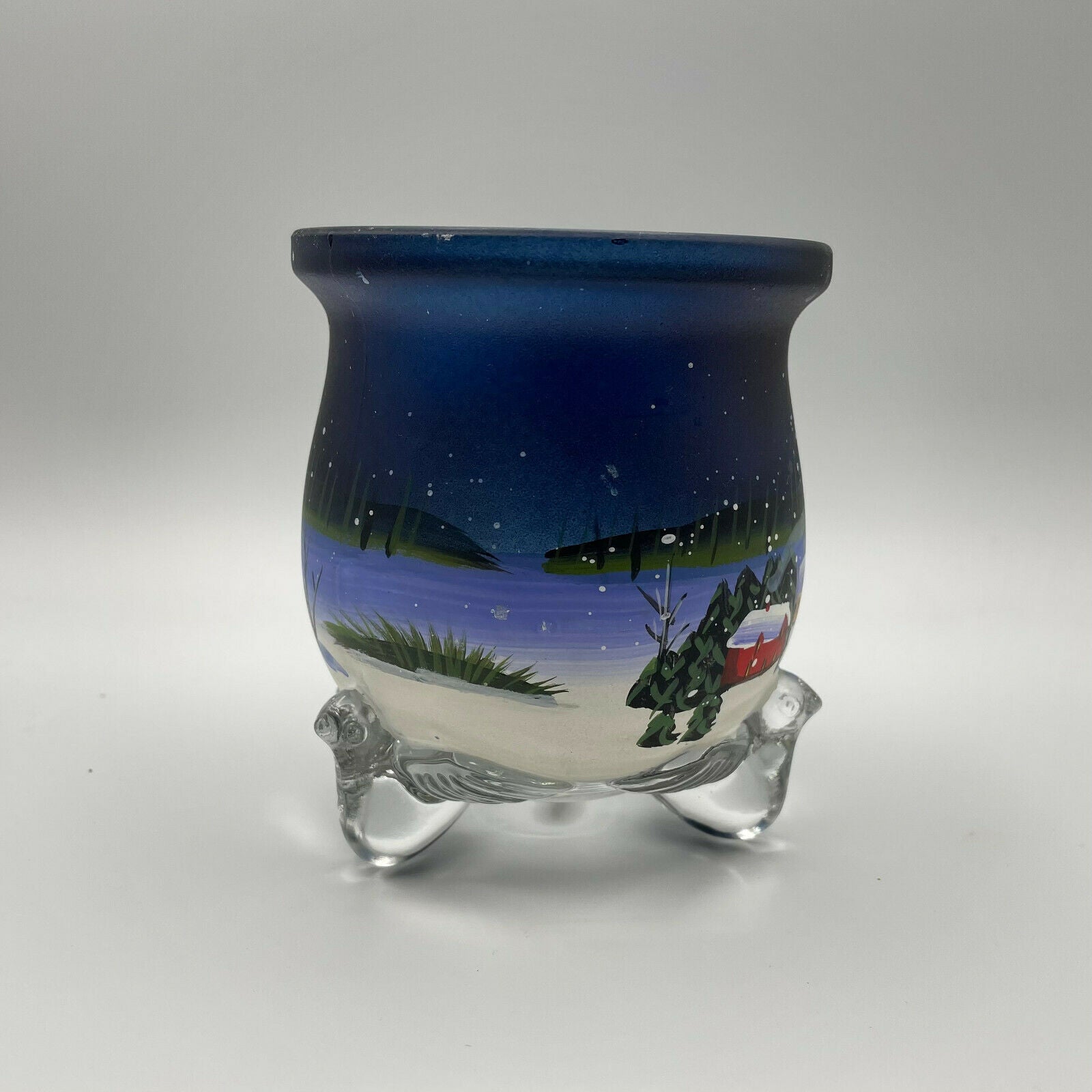 Painted Wintry Scene Glass Candle Holder - Nostalgia 2 Now