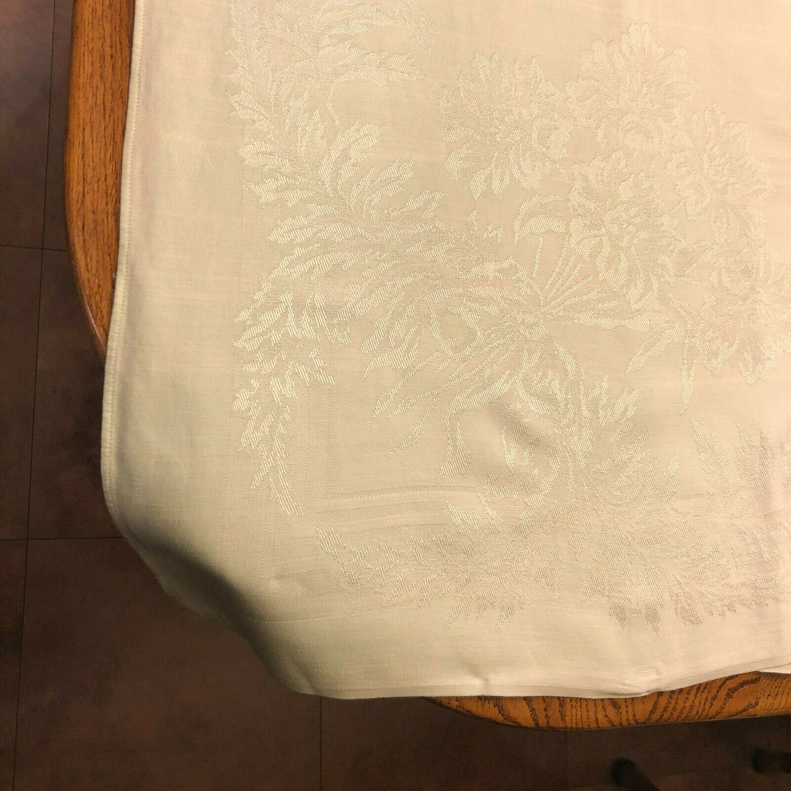 Vintage Rectangle Light Green Damask Tablecloth - Beautiful! - Nostalgia 2 Now