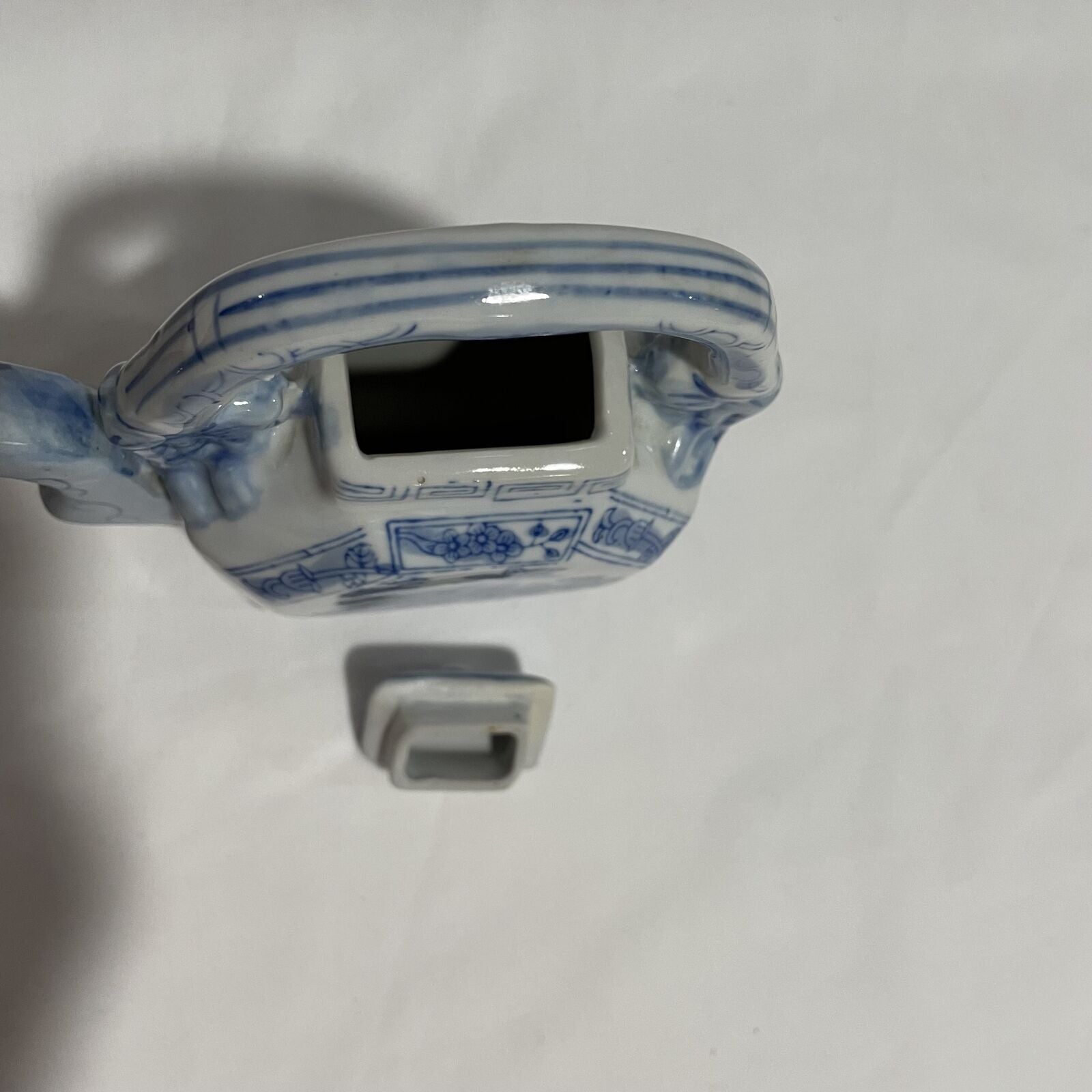 Vintage Chinese Porcelain Blue & White Octagonal Flat Floral Lided Teapot - Nostalgia 2 Now