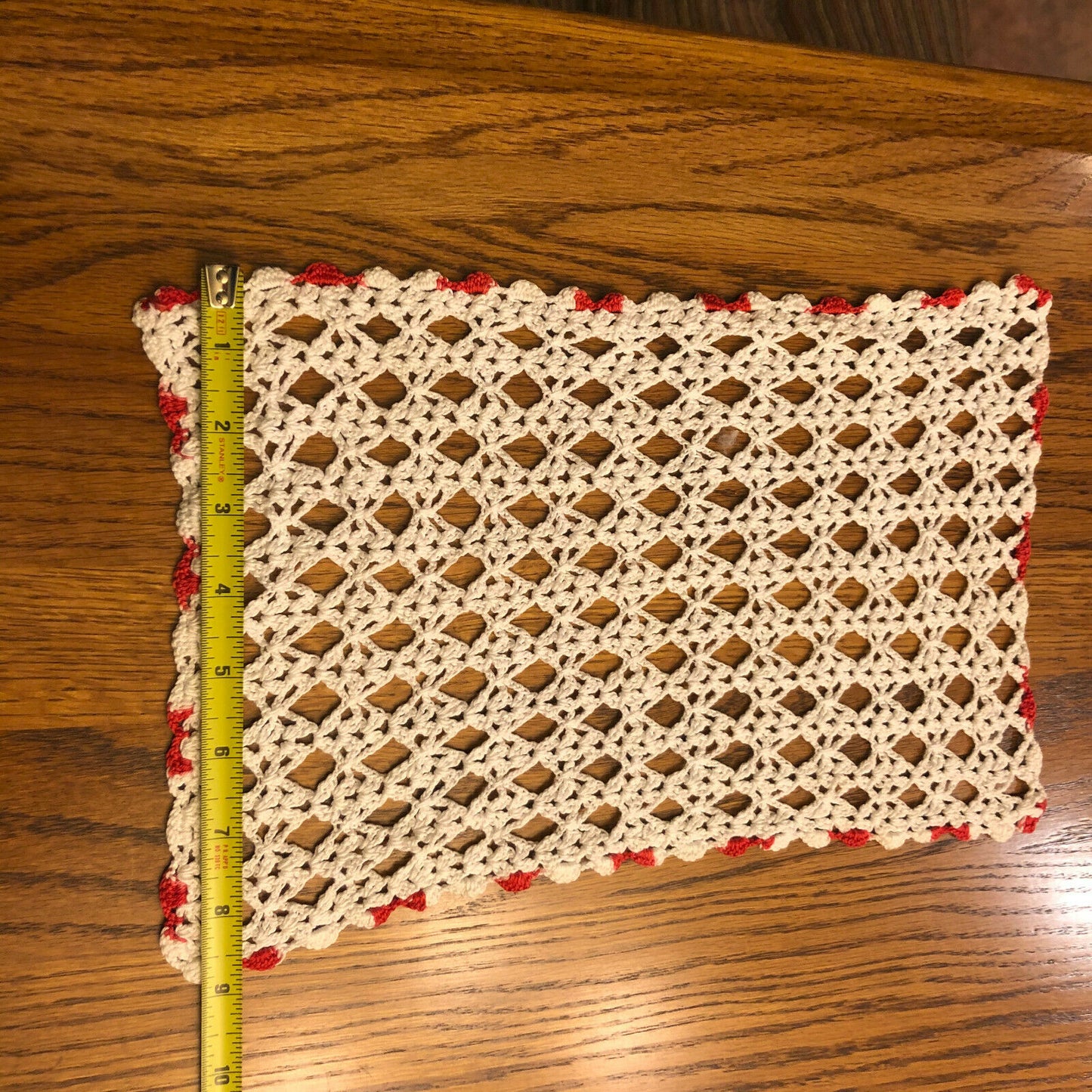 Vintage Square Doily White with Varigated Red and White border-Different! - Nostalgia 2 Now