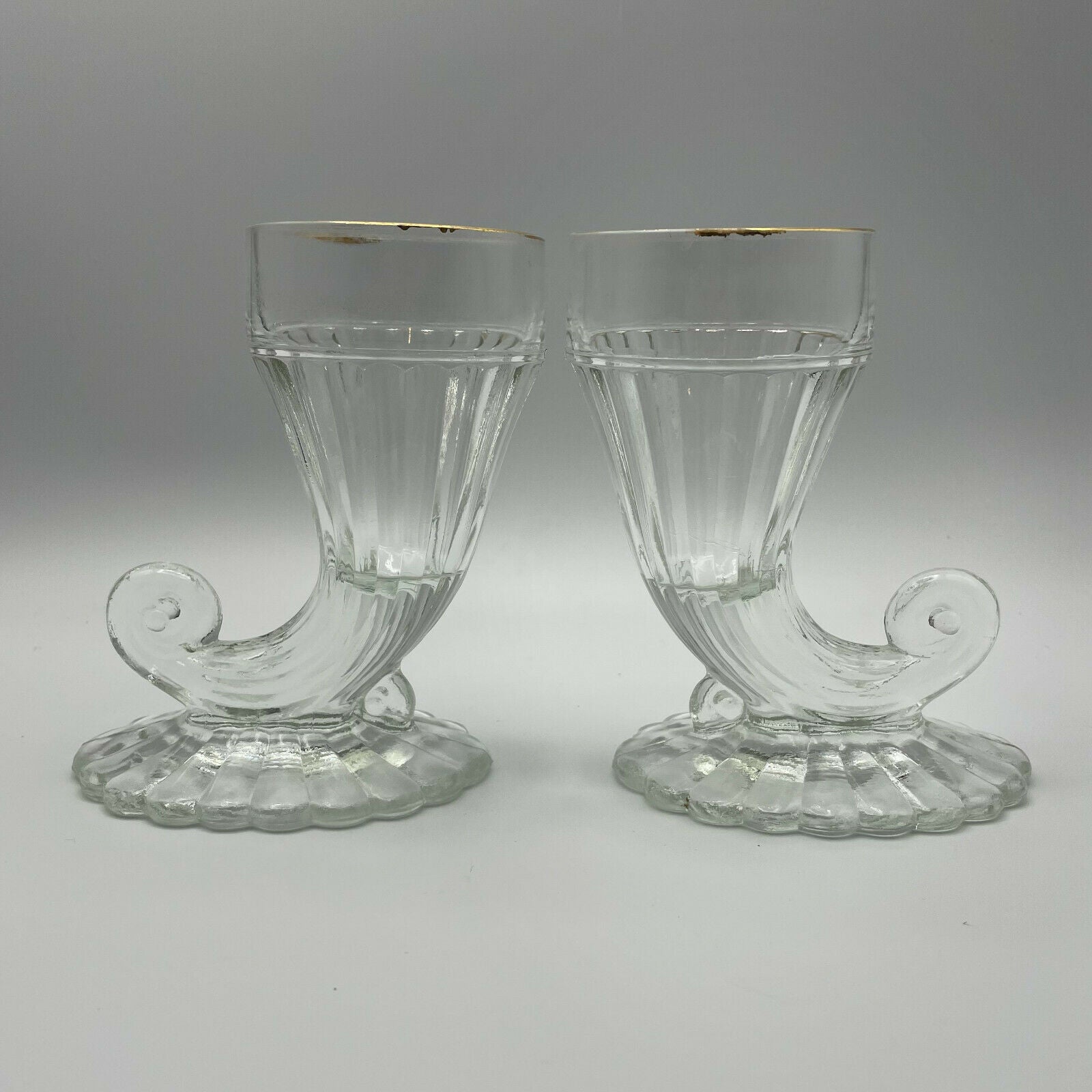 Cornucopia Clear Glass Vase With Gold Rim, Set of 2 - Nostalgia 2 Now