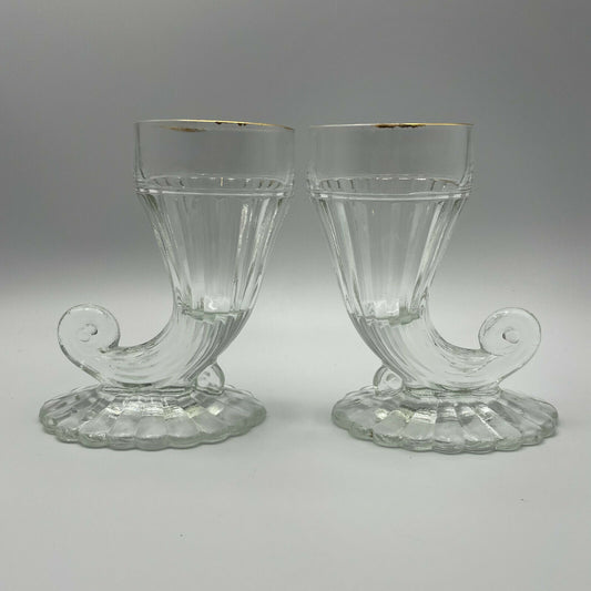 Cornucopia Clear Glass Vase With Gold Rim, Set of 2 - Nostalgia 2 Now