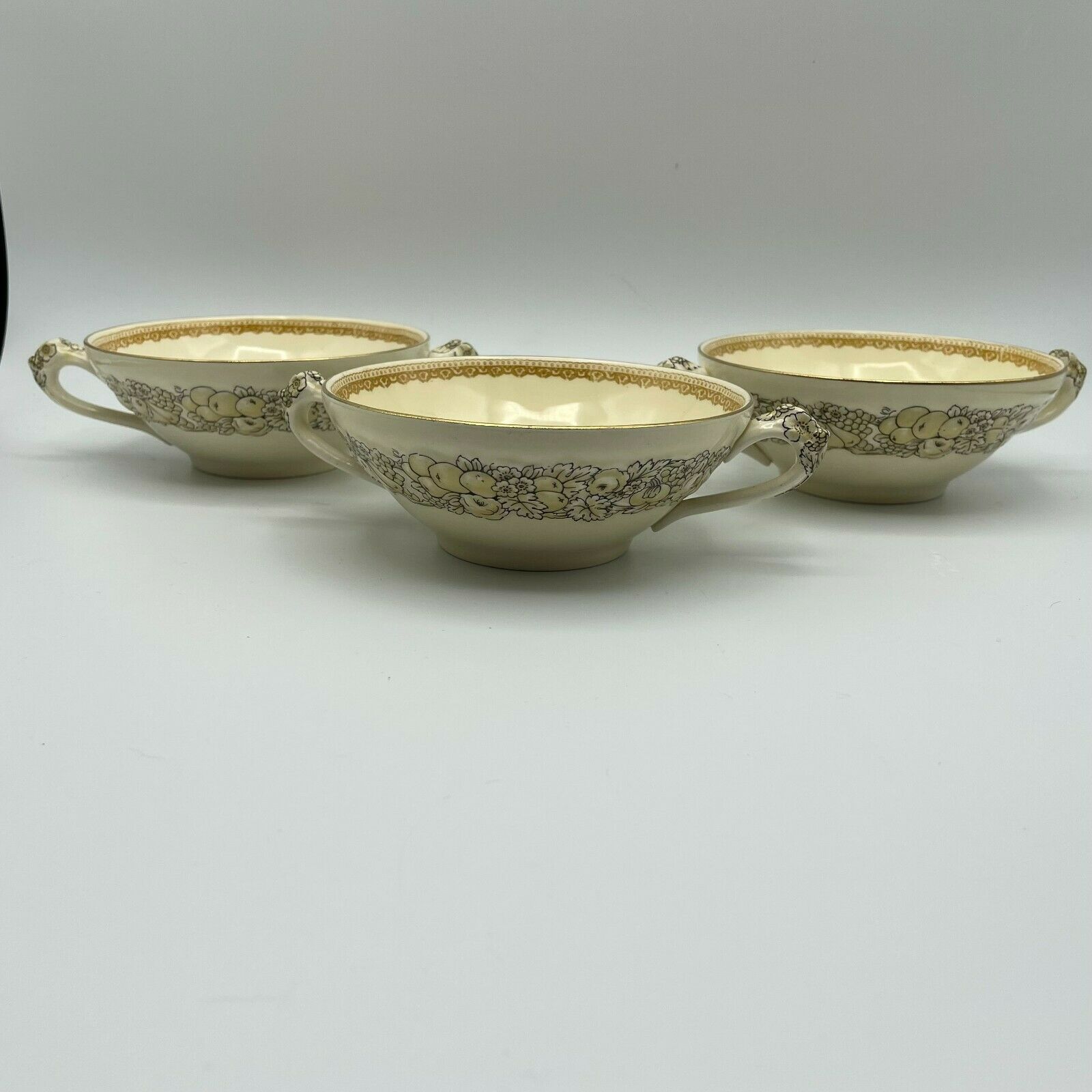 Vintage Crown Ducal Florentine Double Handled Cream/Soup Bowls, Set of 3 - Nostalgia 2 Now