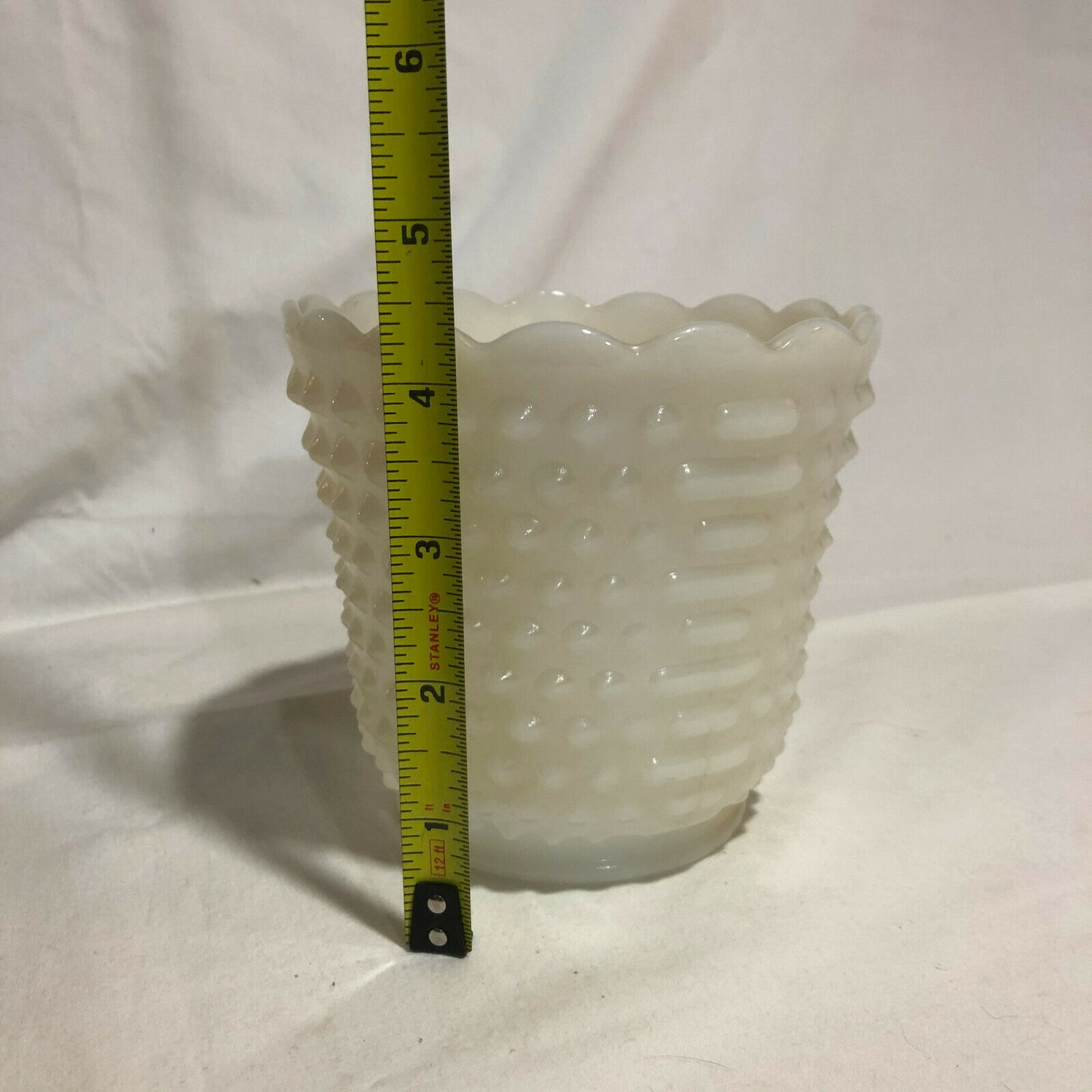 Vintage White Milk Glass Hobnail Planter, Candy Dish w/Scalloped Top 4 1/2" Tall - Nostalgia 2 Now