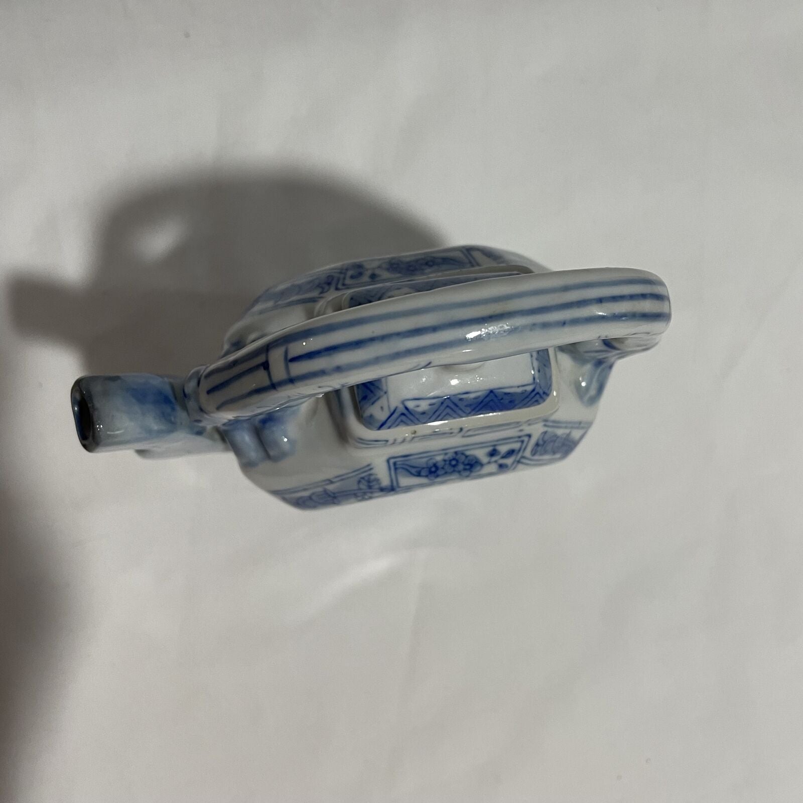 Vintage Chinese Porcelain Blue & White Octagonal Flat Floral Lided Teapot - Nostalgia 2 Now