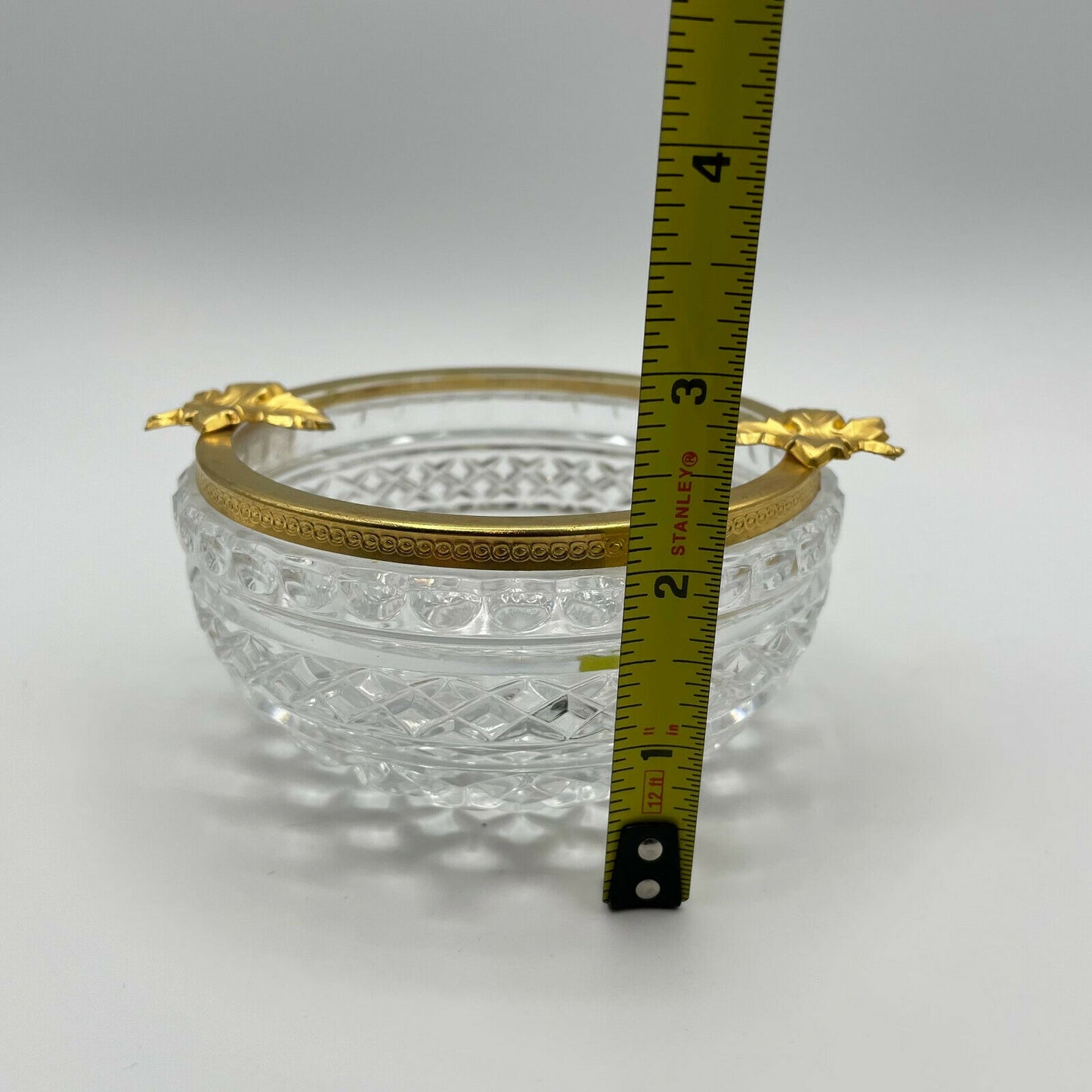 Vintage Heavy Glass Bowl With Gold Band Adorned With Leaves - Nostalgia 2 Now