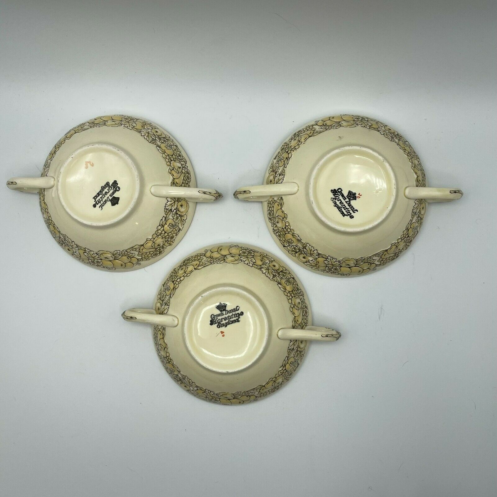 Vintage Crown Ducal Florentine Double Handled Cream/Soup Bowls, Set of 3 - Nostalgia 2 Now