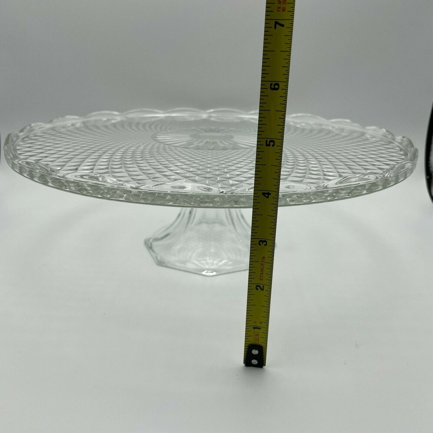 Vintage Cake Stand Diamond Cut Design Clear Glass - Nostalgia 2 Now