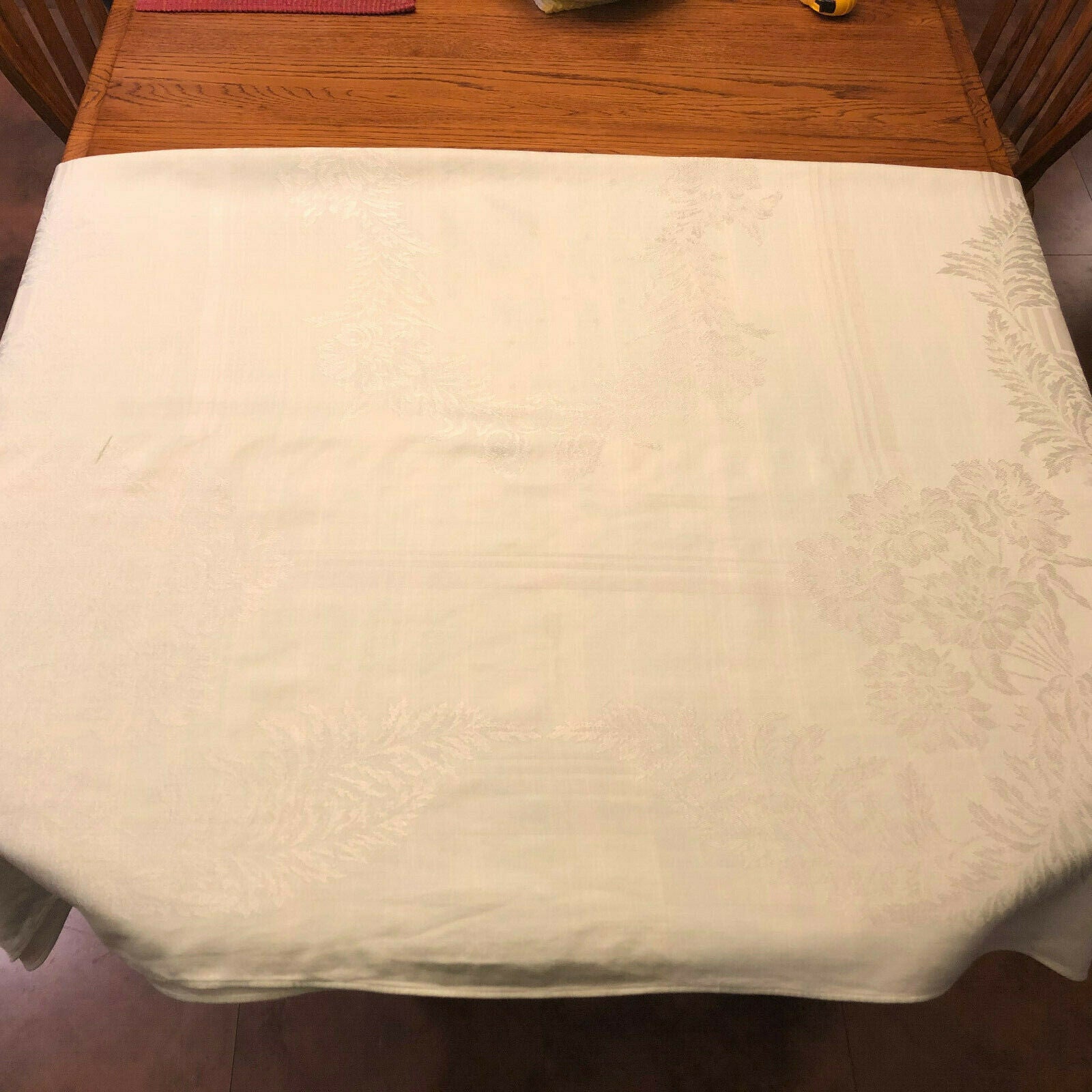 Vintage Rectangle Light Green Damask Tablecloth - Beautiful! - Nostalgia 2 Now