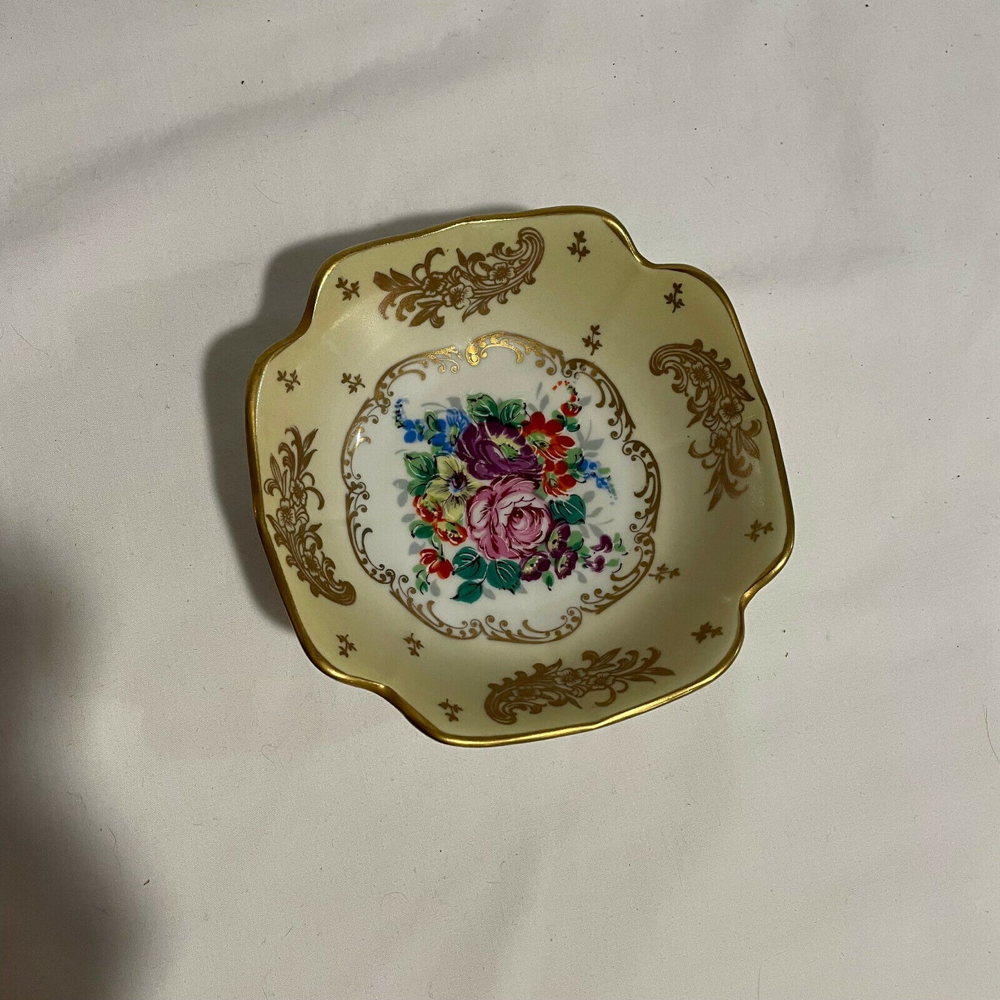AWC Hand Painted Decorative Ceramic Square Bowl Intricately Detailed France - Nostalgia 2 Now