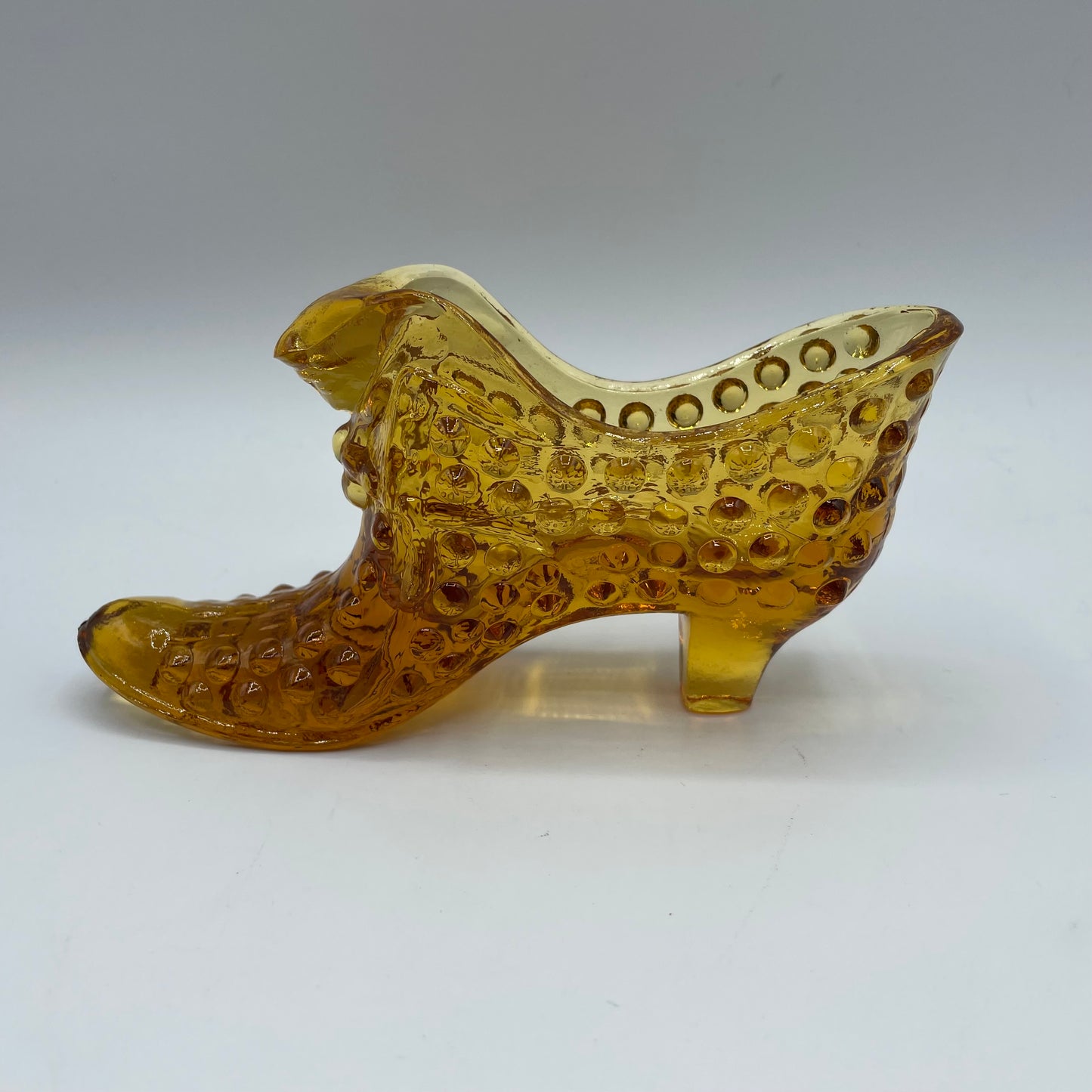 Vintage Fenton Glass Amber Hobnail Cat Head Slipper