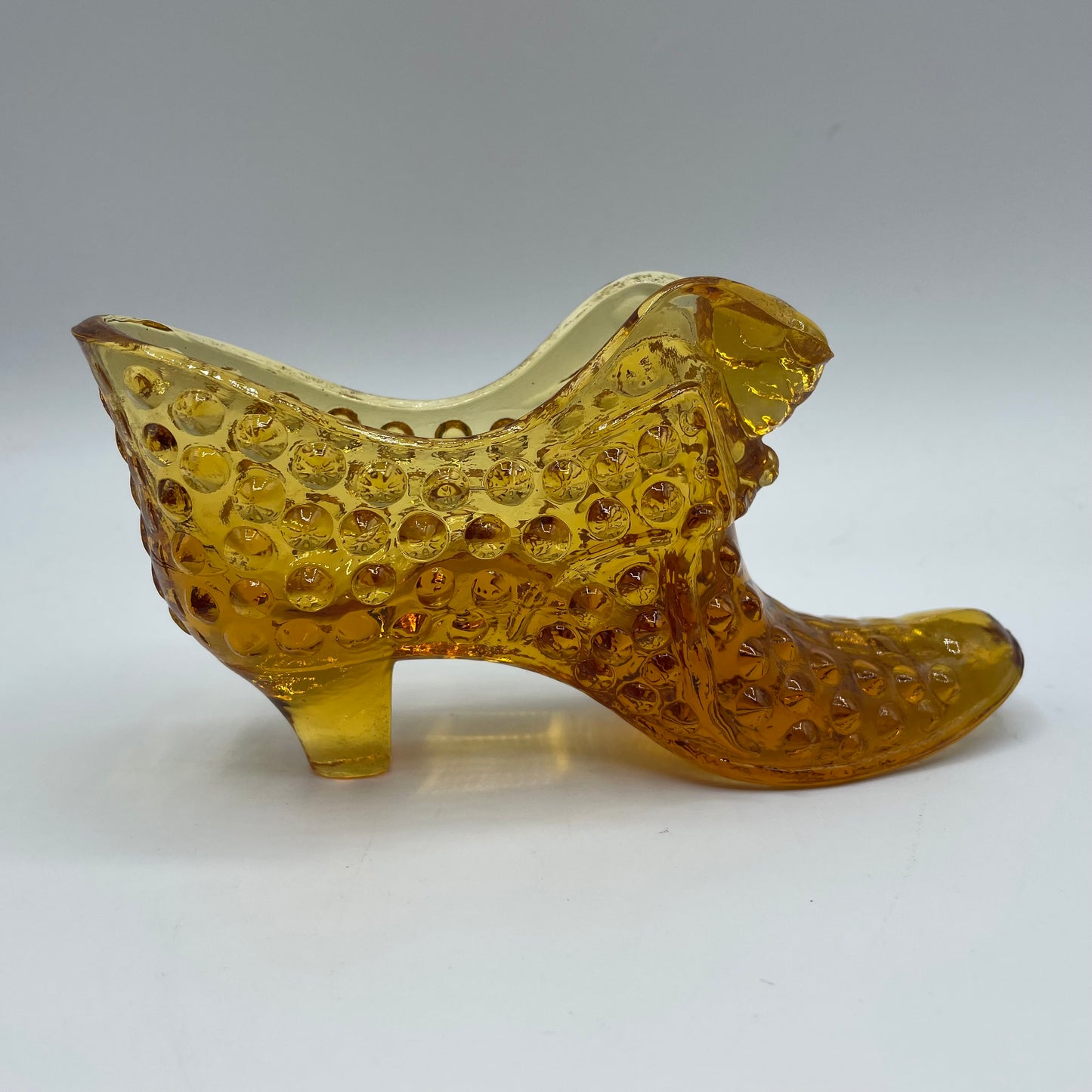 Vintage Fenton Glass Amber Hobnail Cat Head Slipper