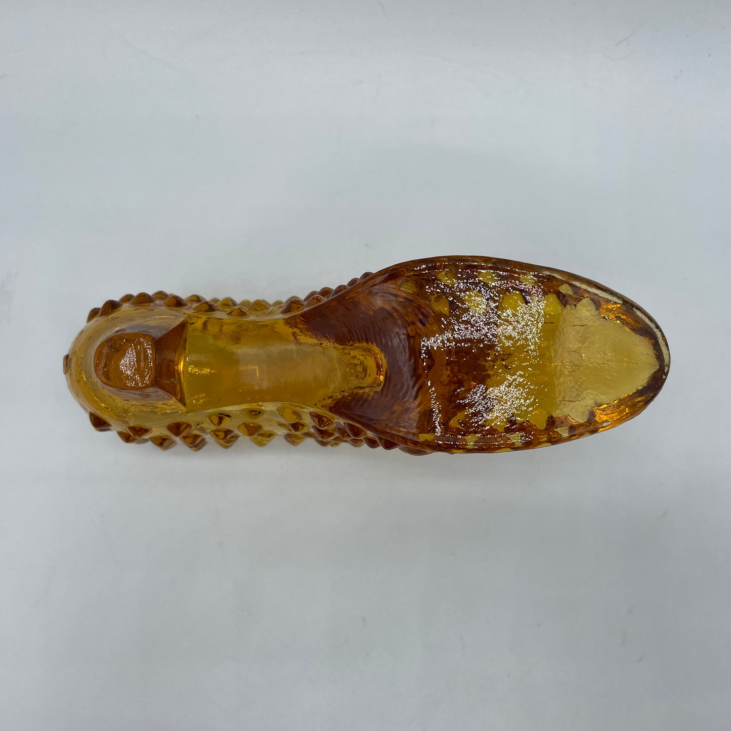 Vintage Fenton Glass Amber Hobnail Cat Head Slipper