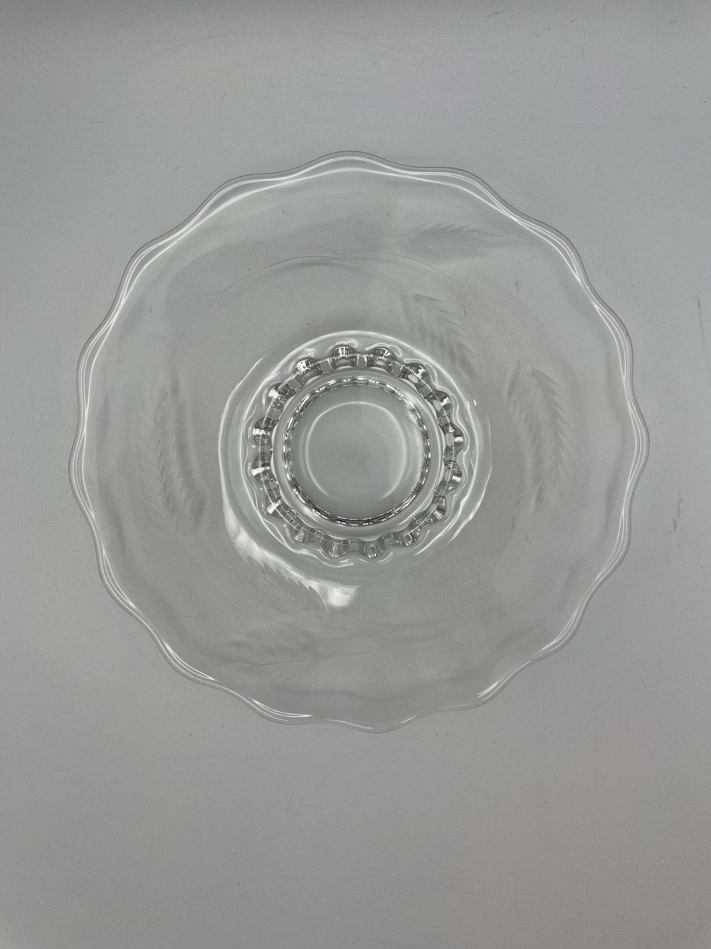 Vintage Condiment Bowl and Underplate, Etched With Wheat Pattern