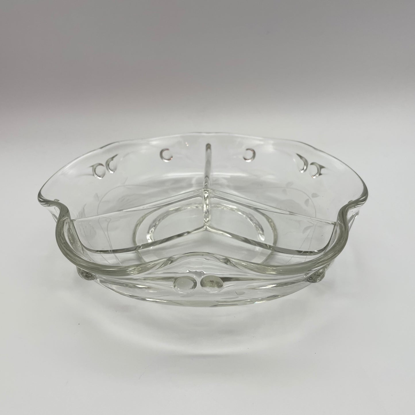 Vintage Elegant Divided Dish with Delicate Etching