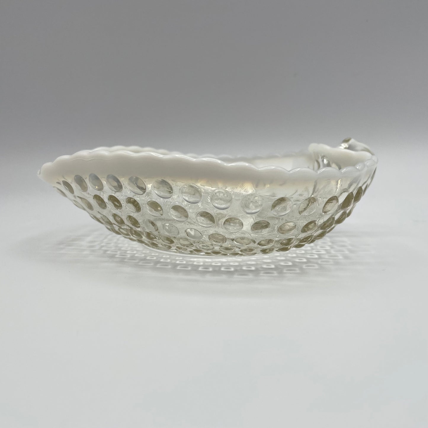 Vintage Anchor Hocking Moonstone Opalescent Hobnail Heart Dish With Handle