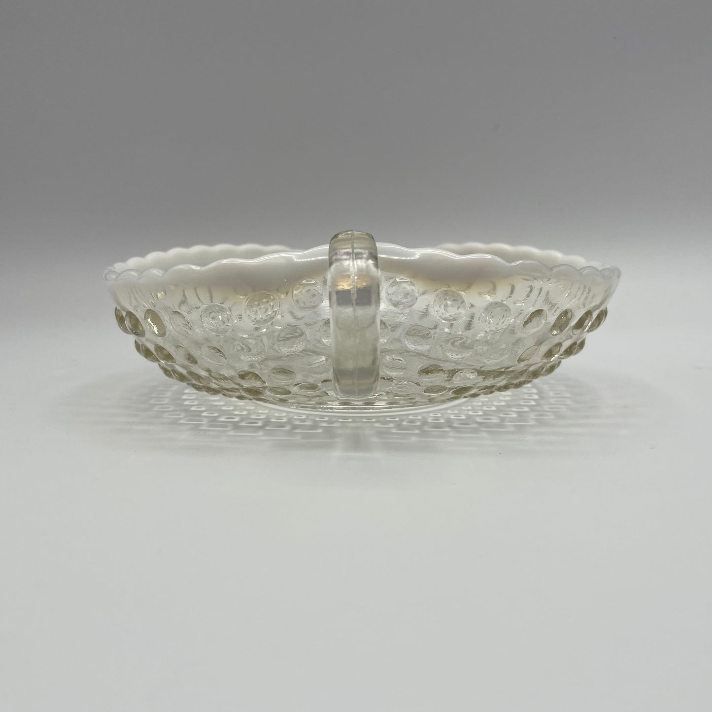 Vintage Anchor Hocking Moonstone Opalescent Hobnail Heart Dish With Handle