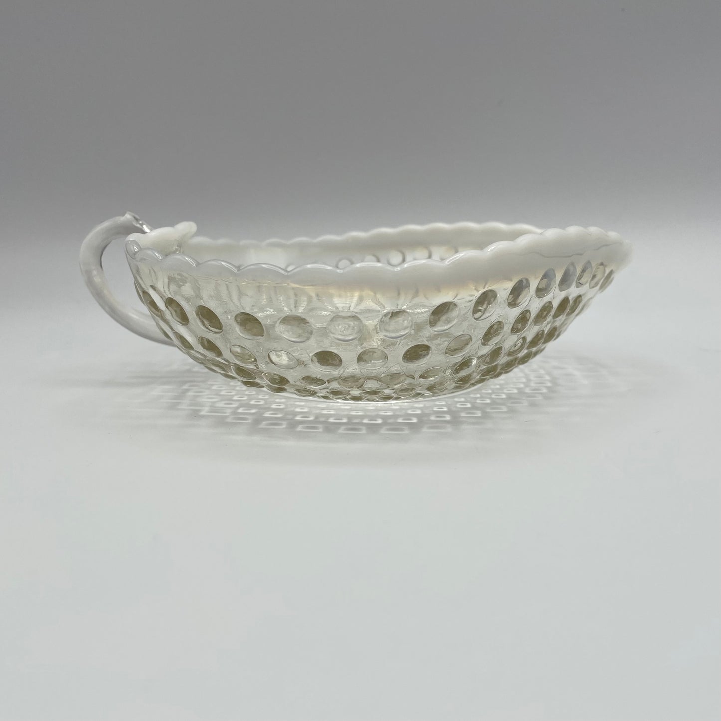 Vintage Anchor Hocking Moonstone Opalescent Hobnail Heart Dish With Handle