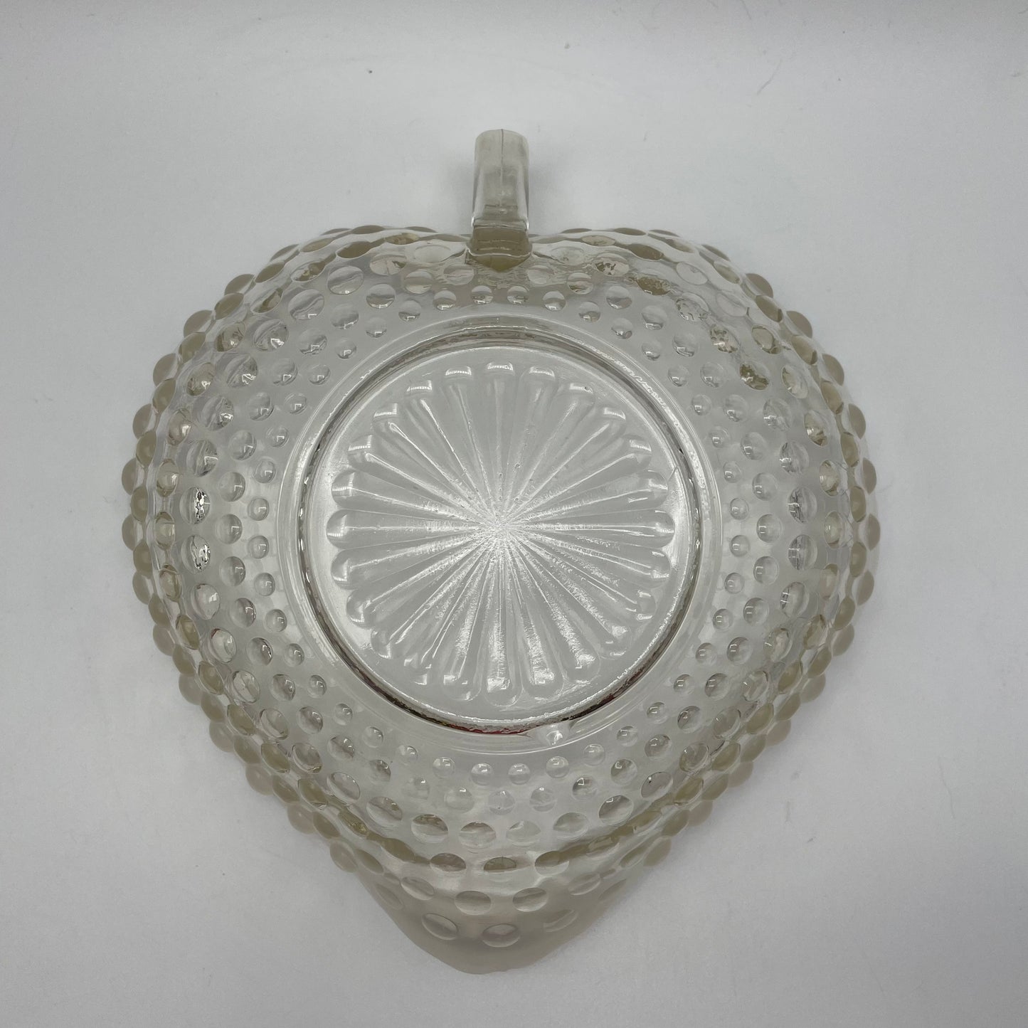 Vintage Anchor Hocking Moonstone Opalescent Hobnail Heart Dish With Handle