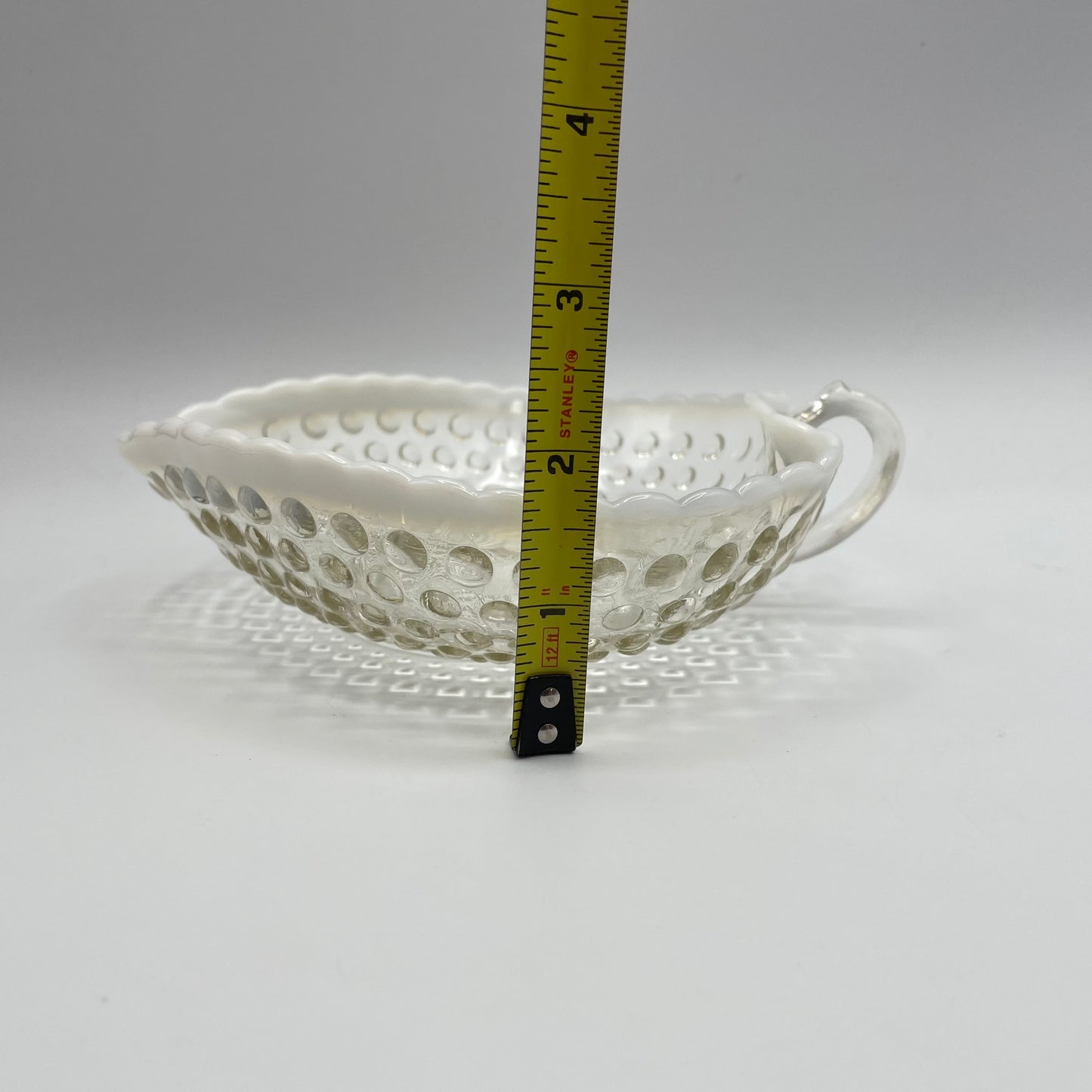 Vintage Anchor Hocking Moonstone Opalescent Hobnail Heart Dish With Handle