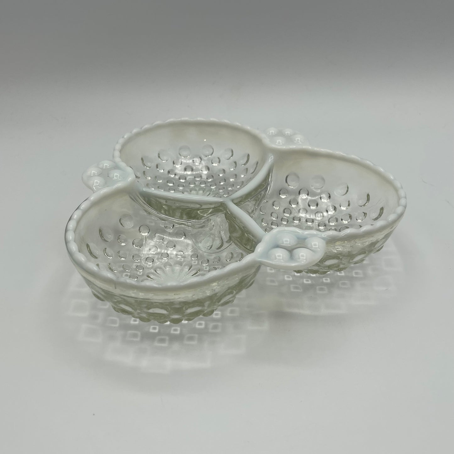 Vintage Anchor Hocking Moonstone Opalescent Hobnail Sectional Dish