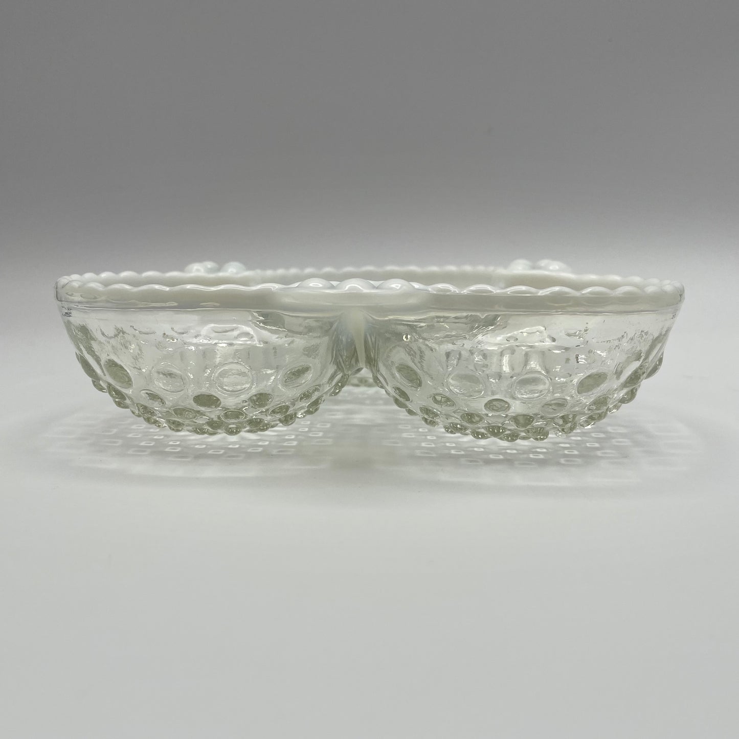 Vintage Anchor Hocking Moonstone Opalescent Hobnail Sectional Dish