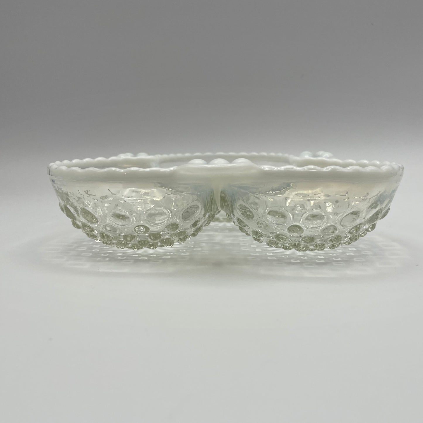 Vintage Anchor Hocking Moonstone Opalescent Hobnail Sectional Dish