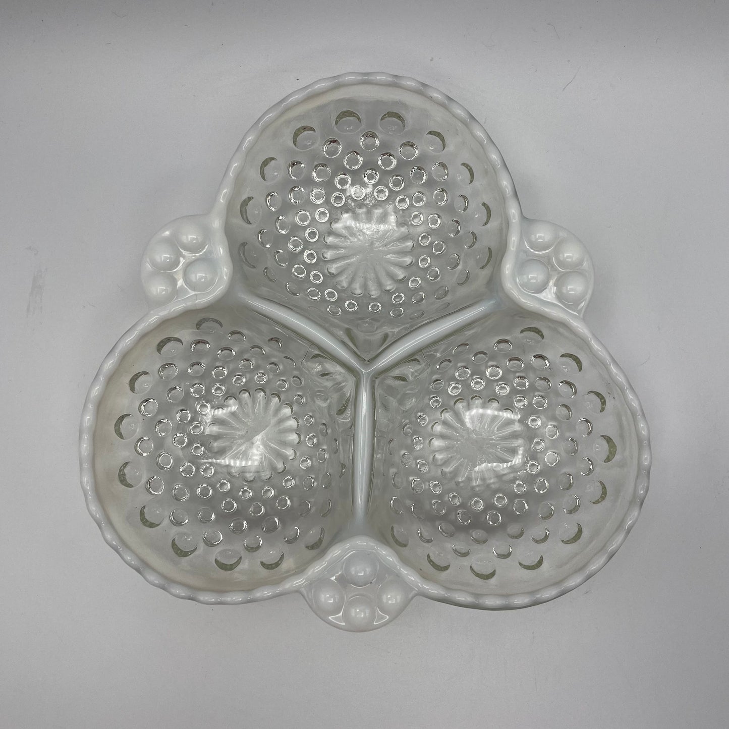 Vintage Anchor Hocking Moonstone Opalescent Hobnail Sectional Dish