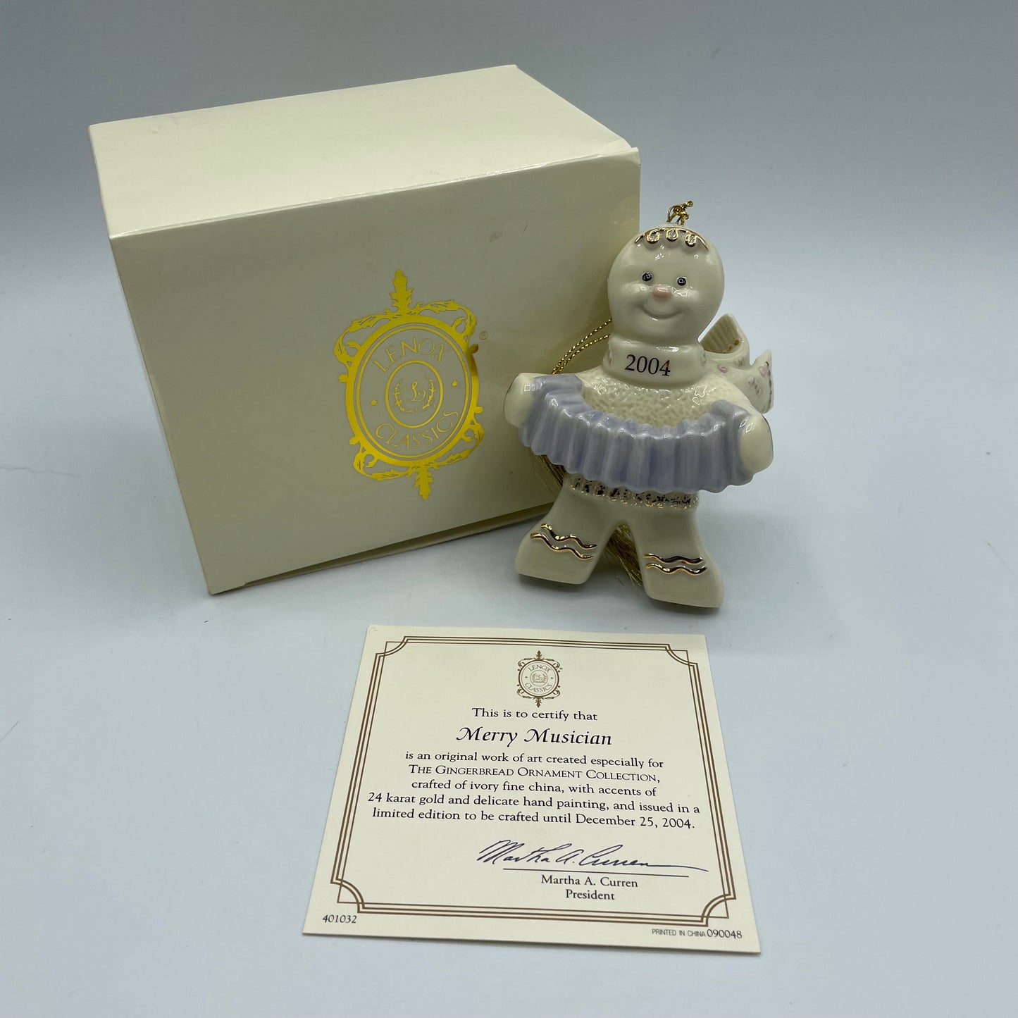 2004 Lenox Gingerbread Man "Merry Musician" Christmas Holiday Ornament W/COA