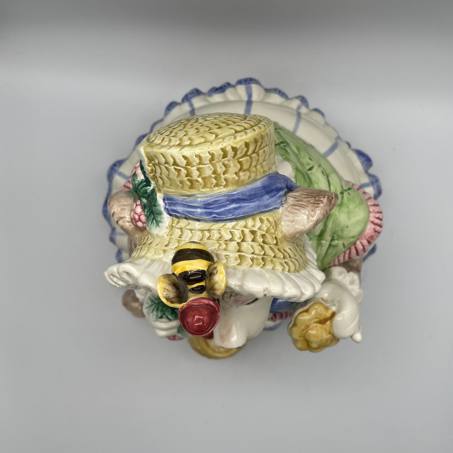 Fitz & Floyd Retired 1991 Mama Bear W/Bonnet Cookie Jar Eating Berries and Cookies