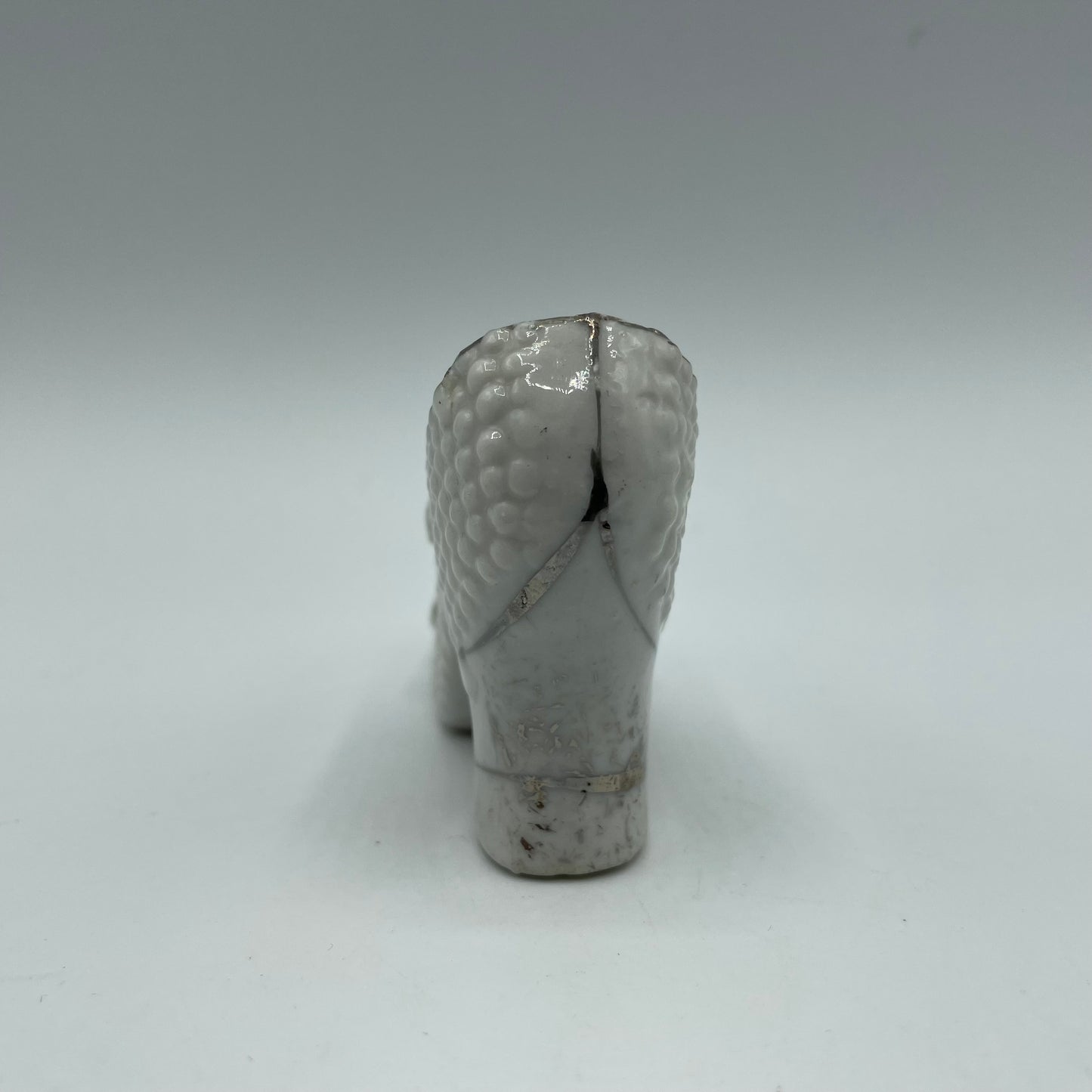 Vintage White High Heel Porcelain Shoe Figurine Pink Rose With Silver Trim