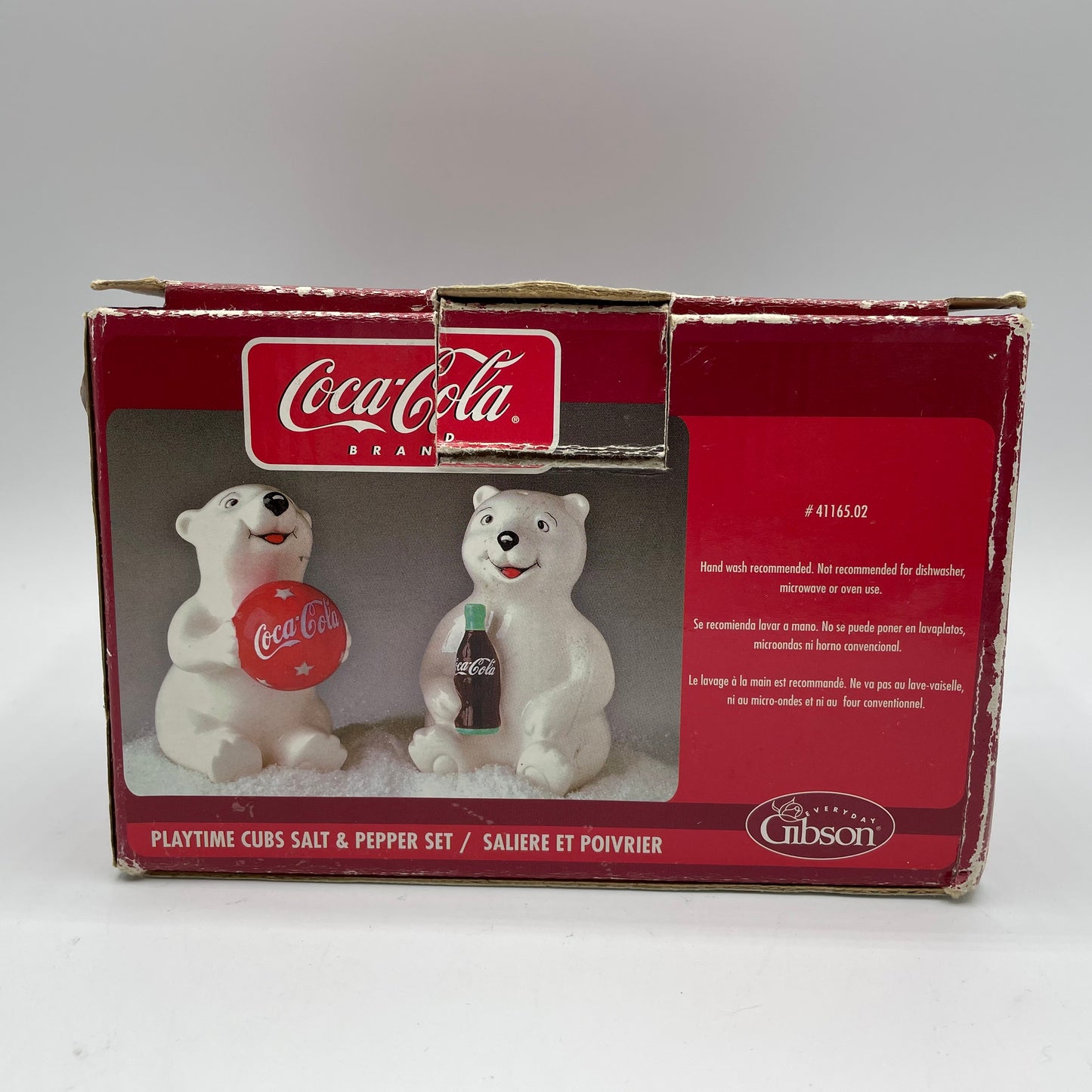 Vintage Coca Cola Polar Bear Salt & Pepper Shakers Set White Red Ceramic
