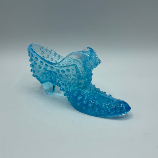 Vintage Fenton Glass Blue Hobnail Cat Head Slipper