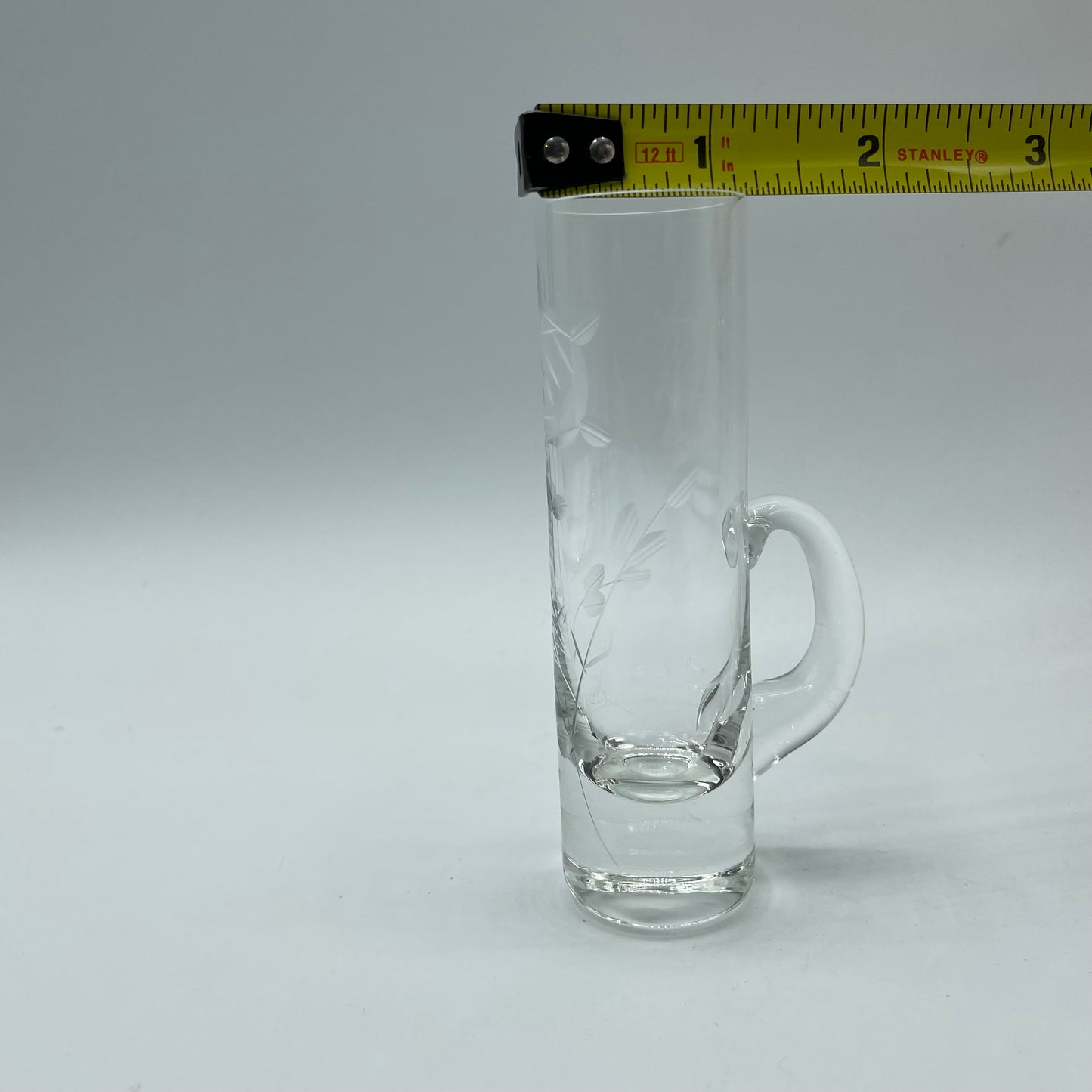 Handled Shot Glasses With Floral Etching , Set of 4