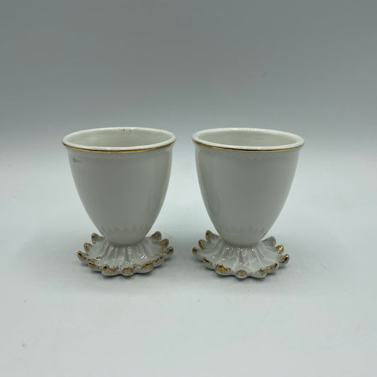 Fancy Egg Cups Ceramic, White With Gold Accents, Vintage, Set of 2