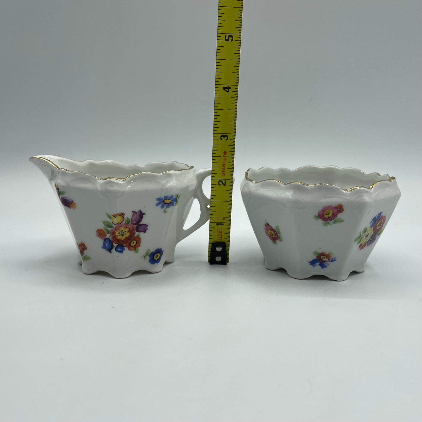 K St T Silesia Germany Creamer & Open Sugar Bowl, Floral Pattern
