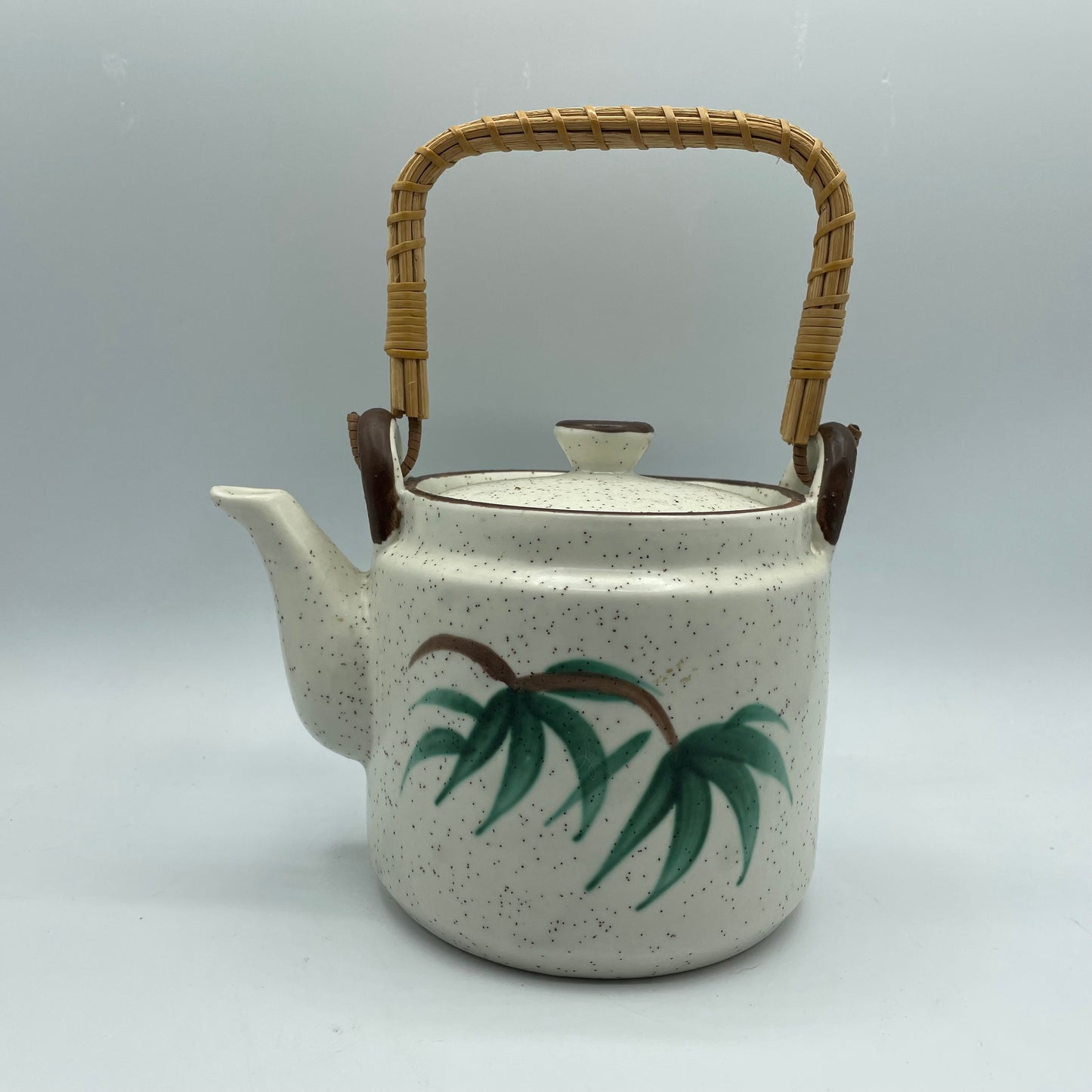 FTD Speckled Woven Handle Vintage Ceramic Teapot with Lid USA