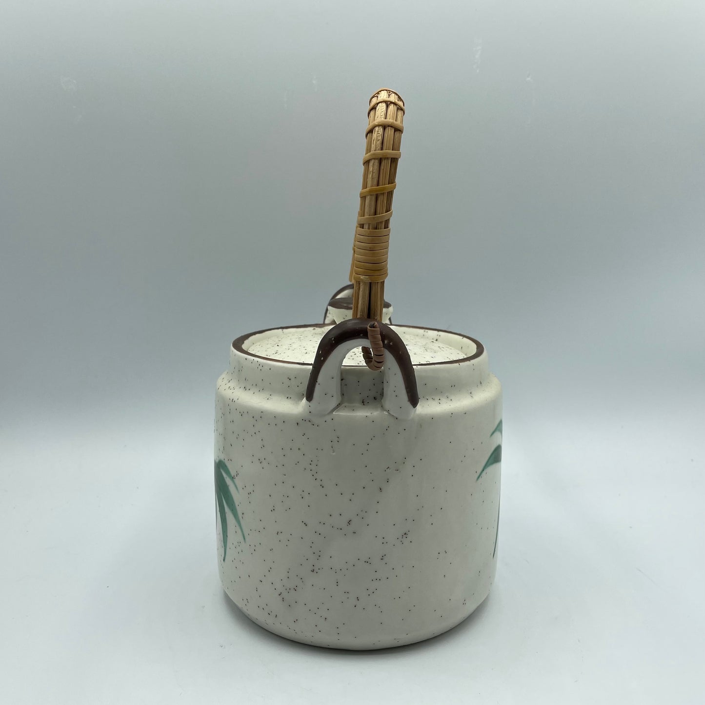FTD Speckled Woven Handle Vintage Ceramic Teapot with Lid USA