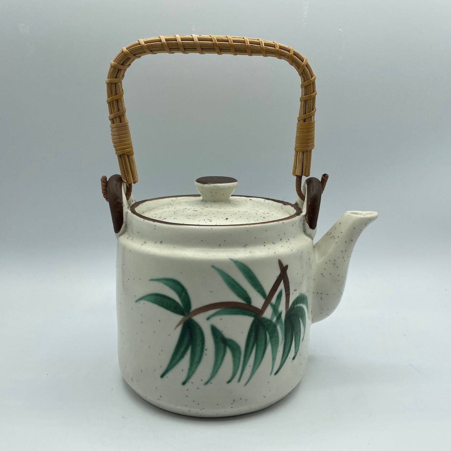FTD Speckled Woven Handle Vintage Ceramic Teapot with Lid USA