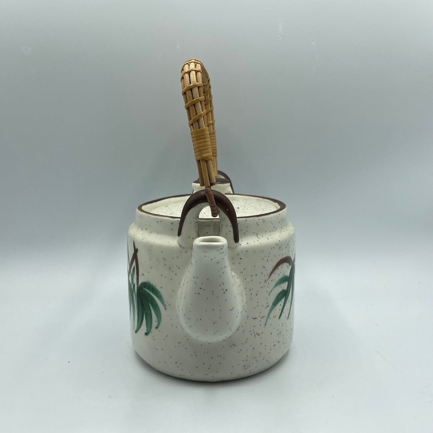 FTD Speckled Woven Handle Vintage Ceramic Teapot with Lid USA