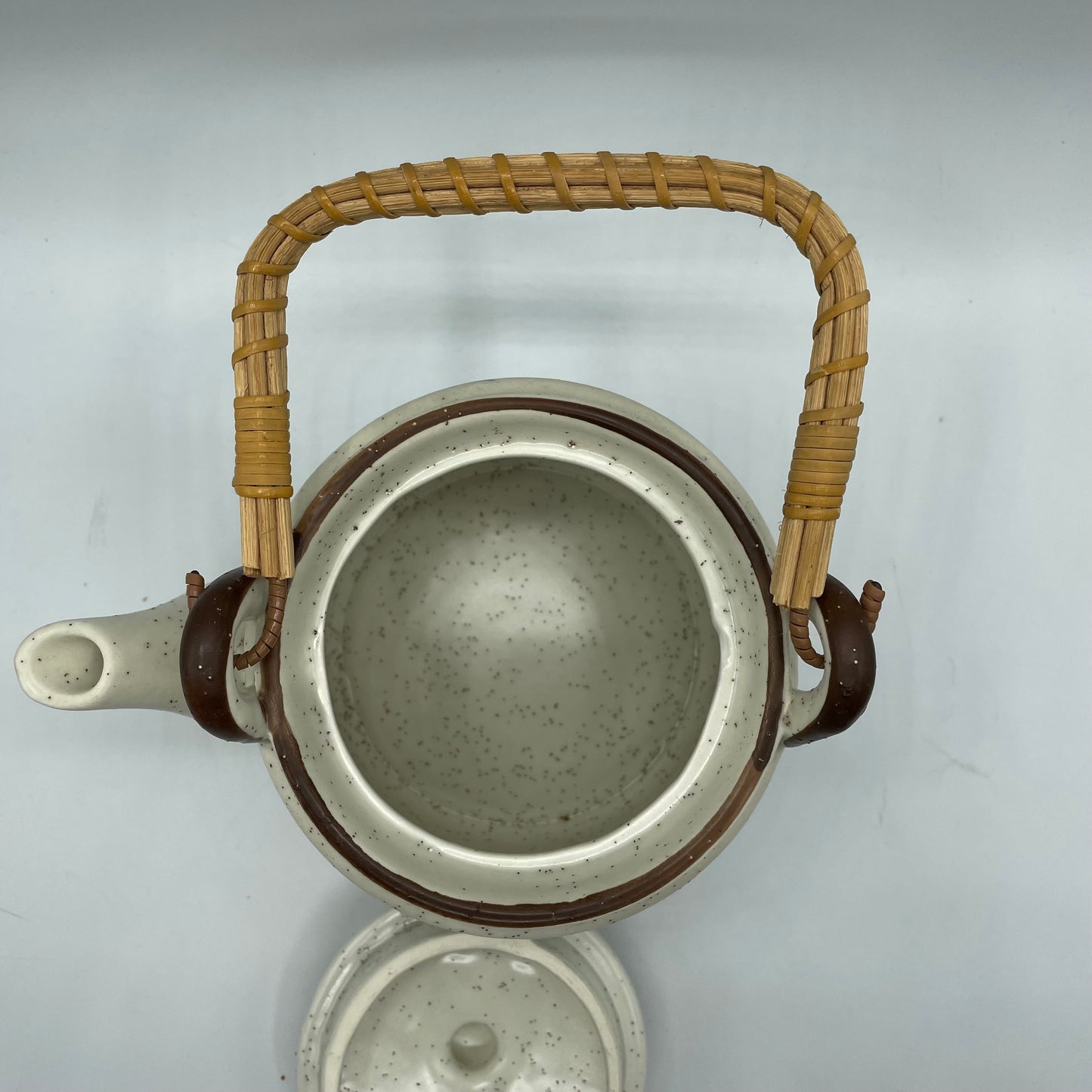 FTD Speckled Woven Handle Vintage Ceramic Teapot with Lid USA