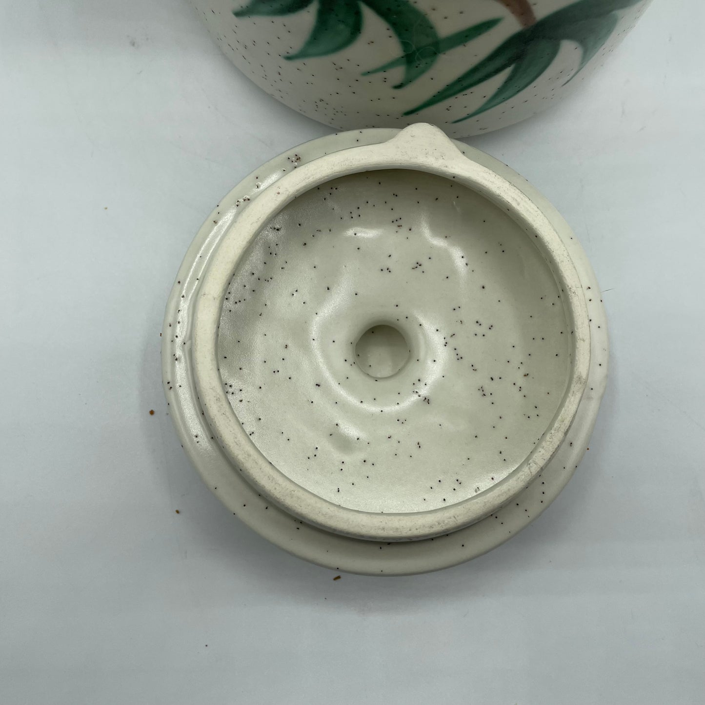 FTD Speckled Woven Handle Vintage Ceramic Teapot with Lid USA