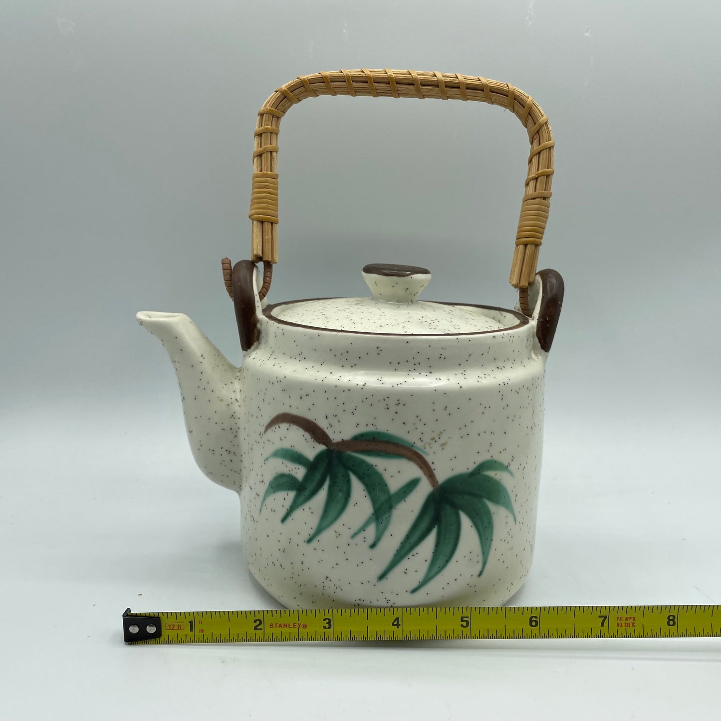 FTD Speckled Woven Handle Vintage Ceramic Teapot with Lid USA