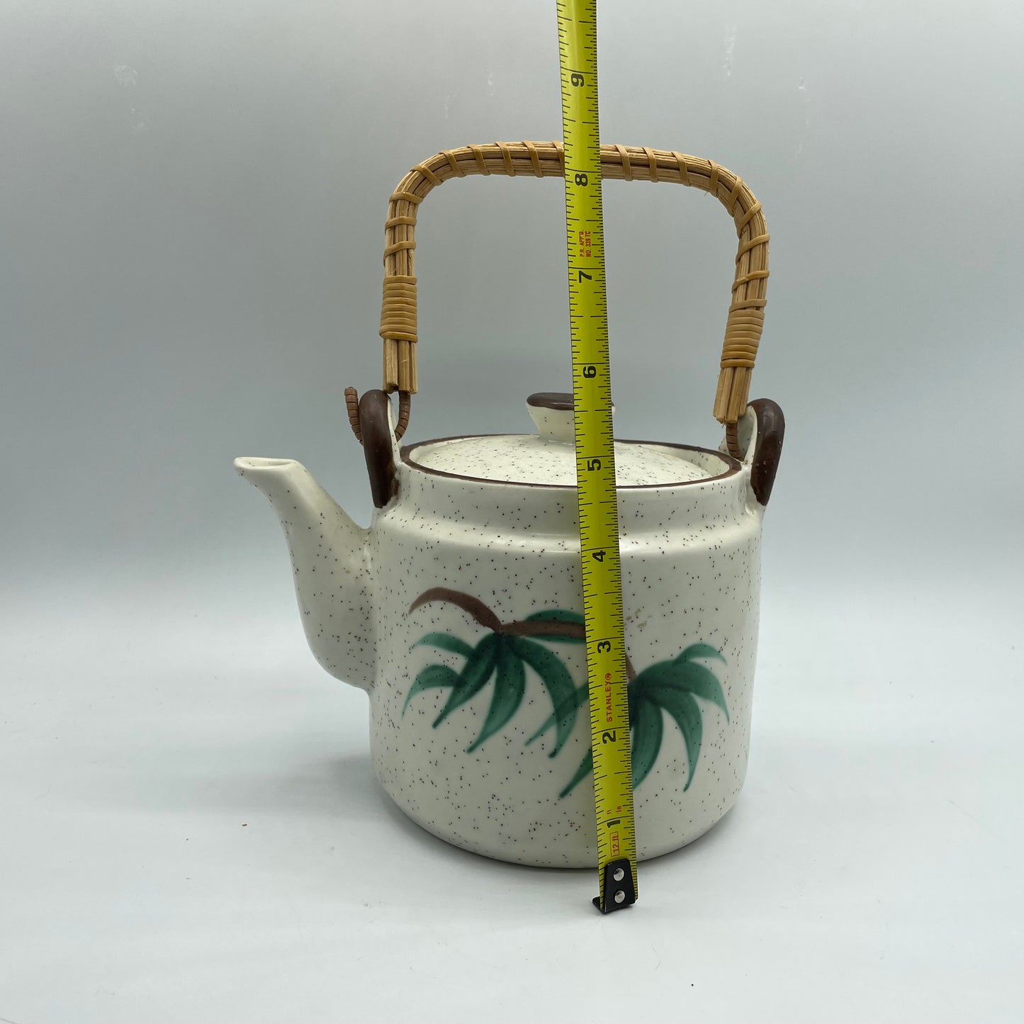FTD Speckled Woven Handle Vintage Ceramic Teapot with Lid USA