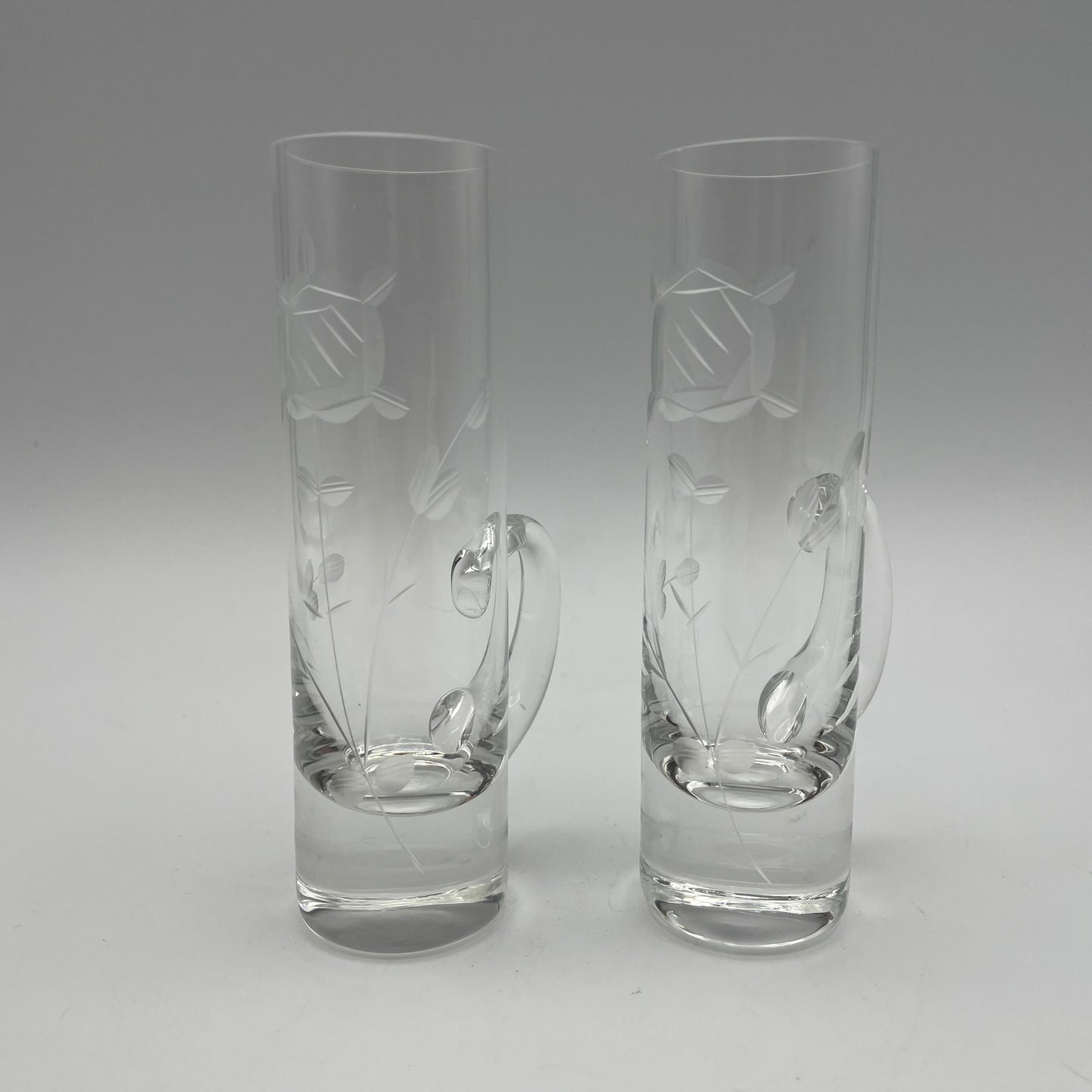 Handled Shot Glasses With Floral Etching , Set of 2
