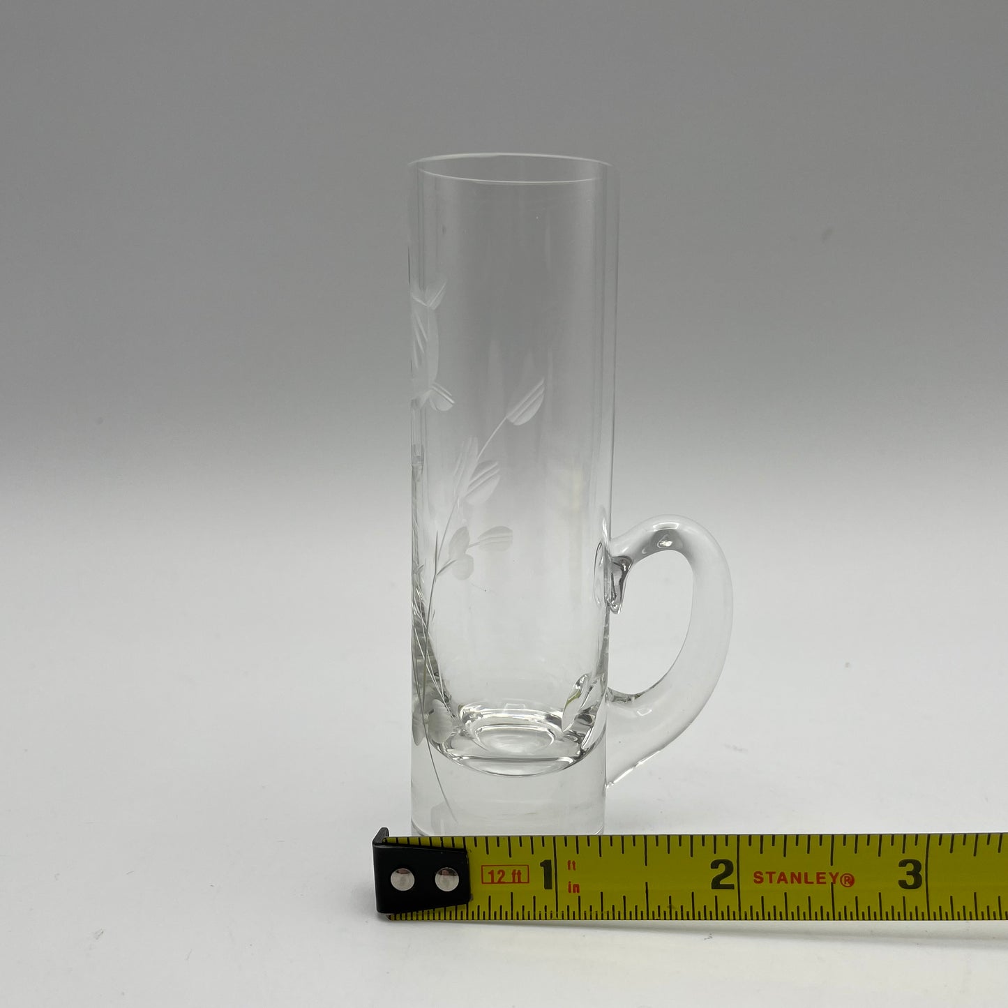 Handled Shot Glasses With Floral Etching , Set of 2